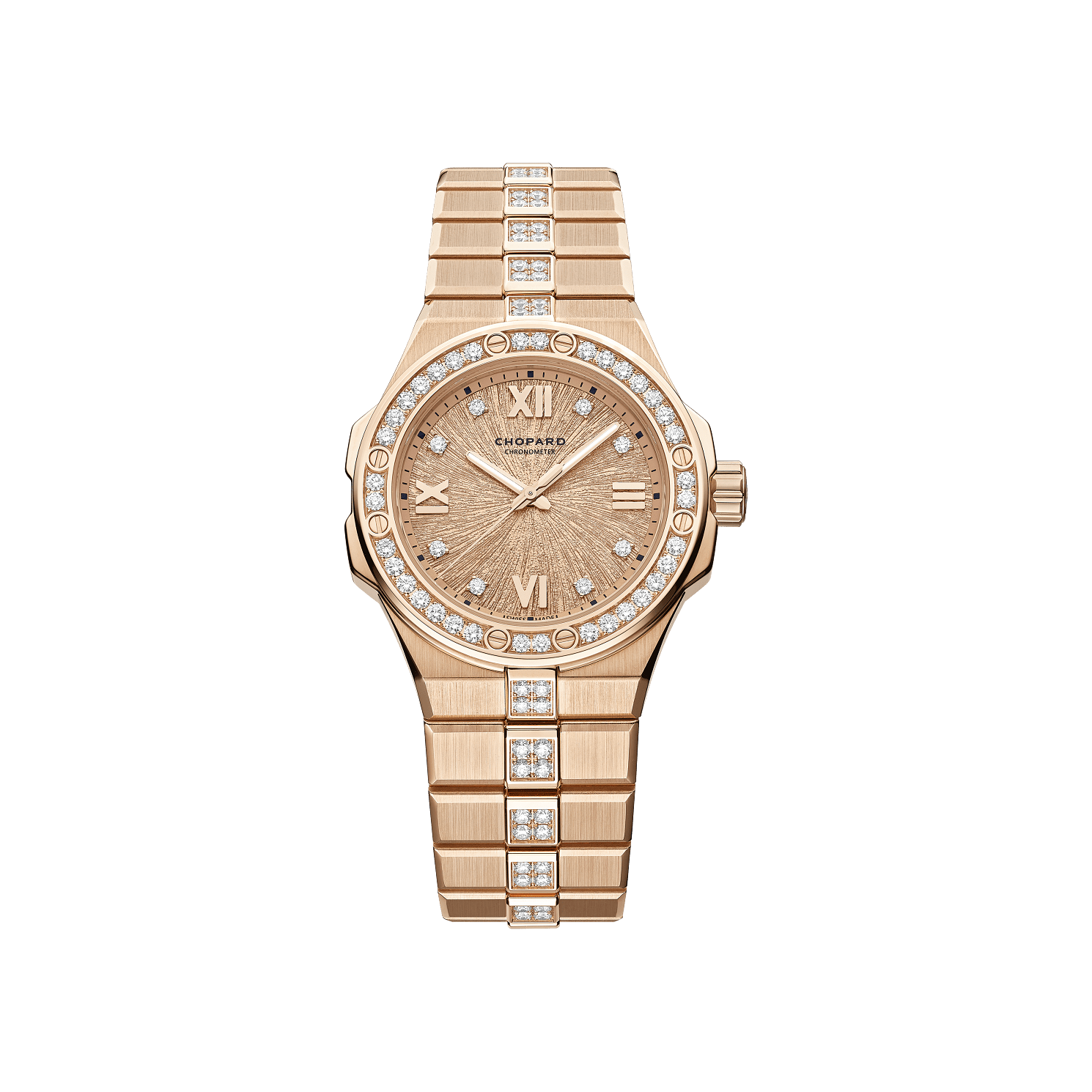 Chopard Alpine Eagle 33 mm Pink Dial with Diamonds 18k Rose Gold Bracelet 295384-5002 - WATCHXNYC