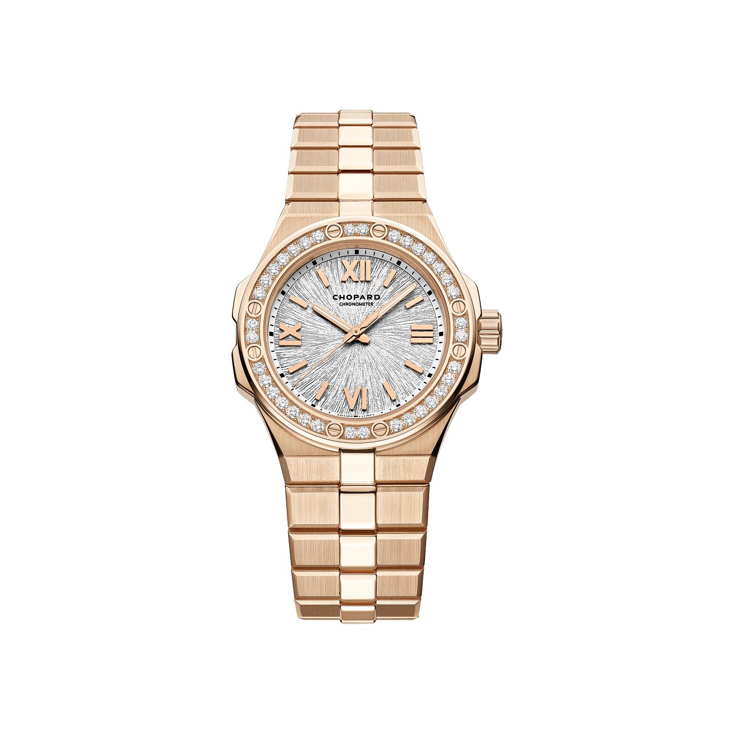 Chopard Alpine Eagle 33 mm Silver Dial with Diamonds 18k Rose Gold Bracelet 295384-5001 - WATCHXNYC