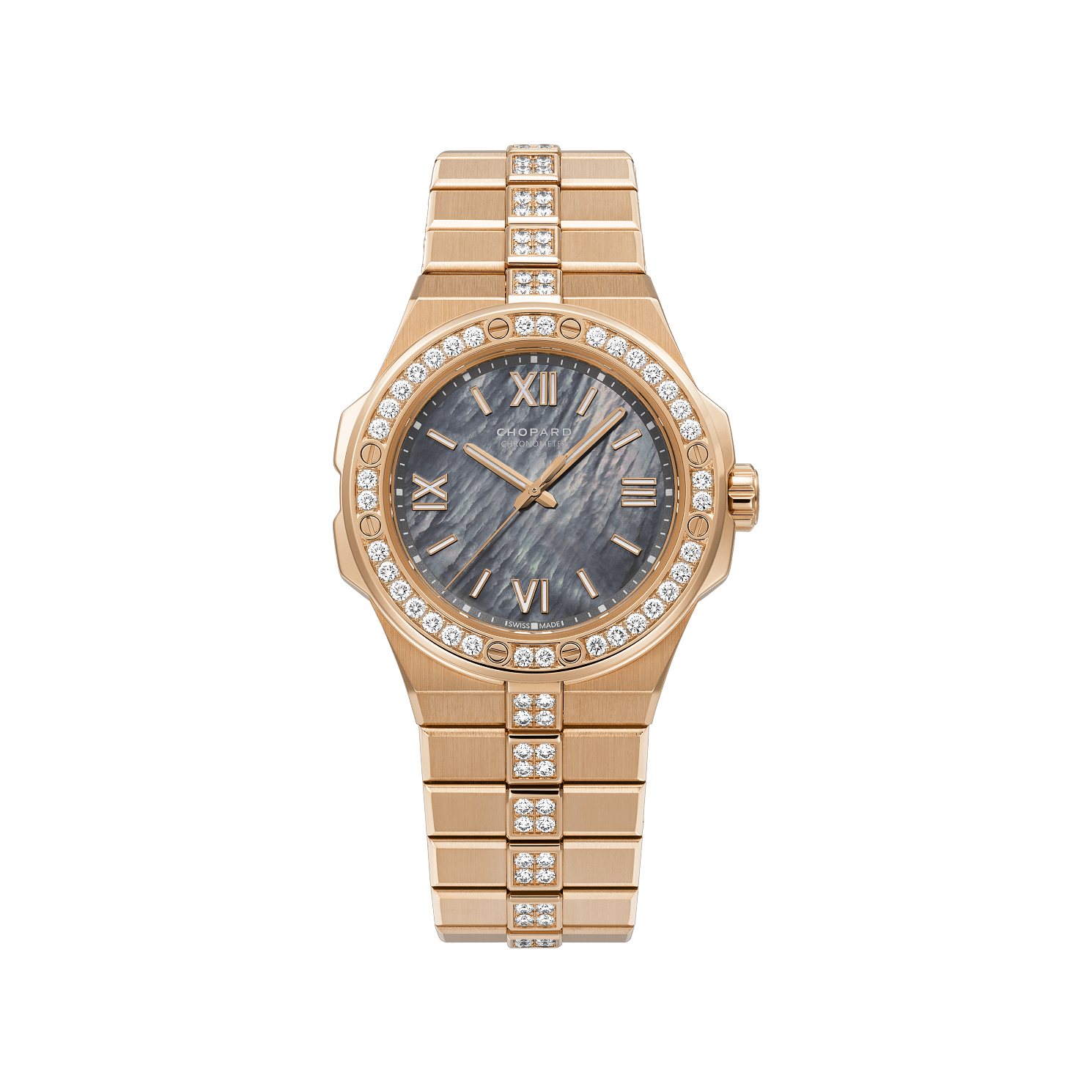 Chopard Alpine Eagle 36 mm Gray Mother-Of-Pearl Dial with Diamonds 18k Rose Gold Bracelet 295370-5003 - WATCHXNYC