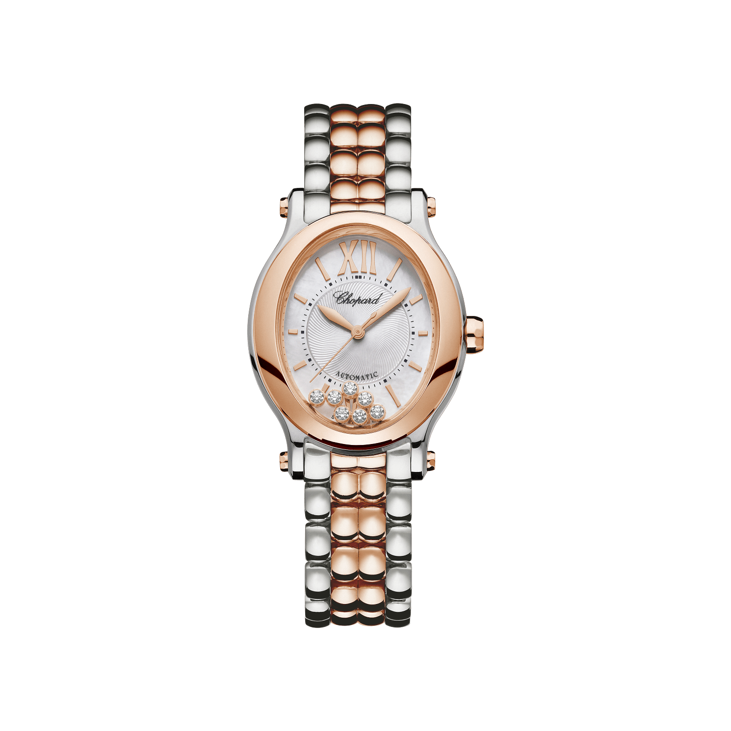 Chopard Happy Sport 29 x 31 mm Silver Dial 18K Rose Gold And Stainless Steel Bracelet 278602-6002 - WATCHXNYC