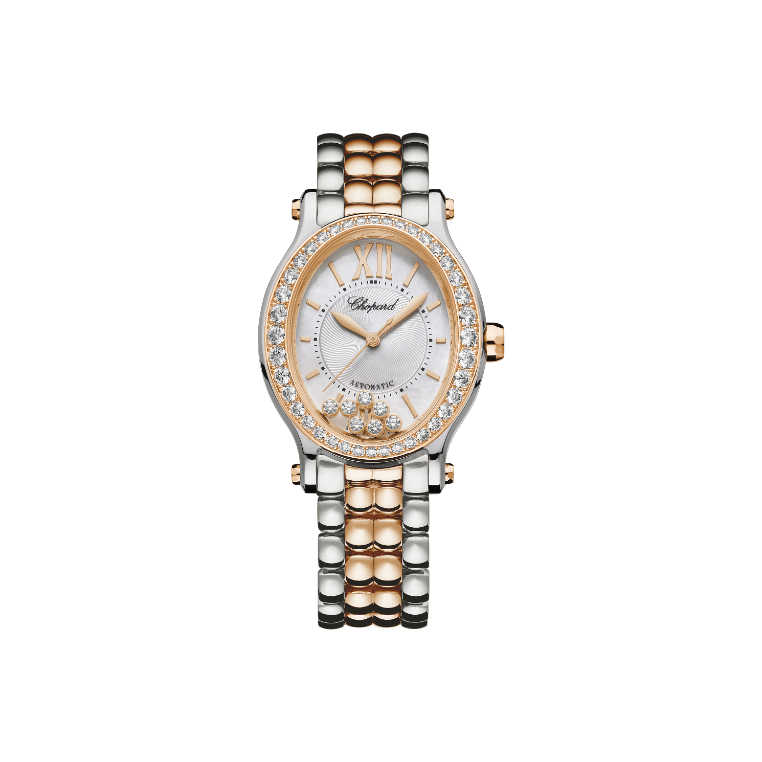 Chopard Happy Sport 29 x 31 mm Silver Dial with Diamonds 18K Rose Gold And Stainless Steel Bracelet 278602-6004 - WATCHXNYC