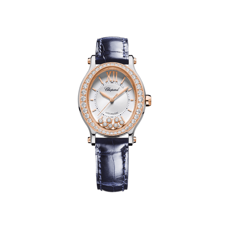 Chopard Happy Sport 29 x 31 mm Silver Dial with Diamonds 18K Rose Gold And Stainless Steel   Leather Strap 278602-6003