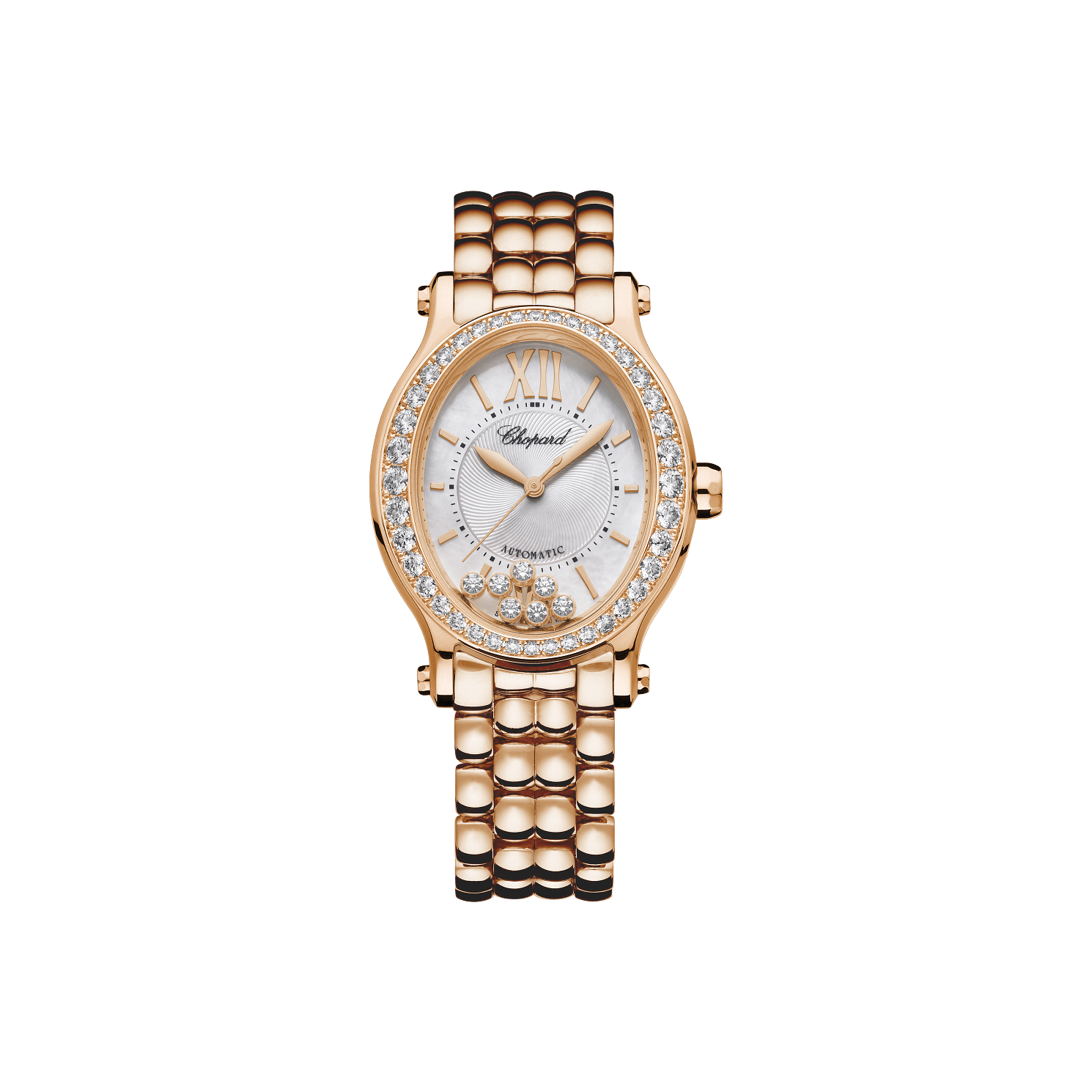 Chopard Happy Sport 29 x 31 mm Silver Dial with Diamonds 18k Rose Gold Bracelet 275362-5005 - WATCHXNYC