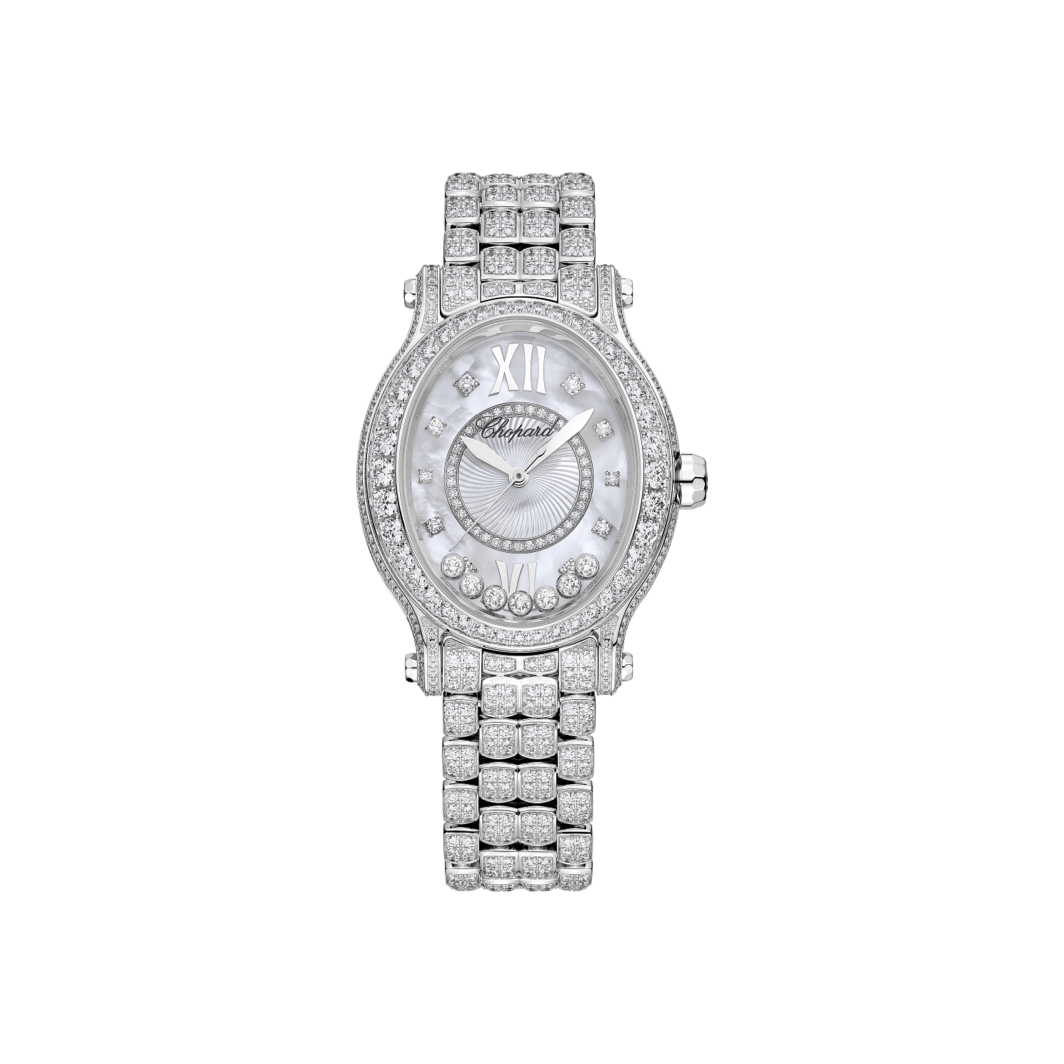 Chopard Happy Sport 29 x 31 mm Textured Mother-Of-Pearl Dial with Diamonds 18K White Gold Bracelet 275372-1002 - WATCHXNYC
