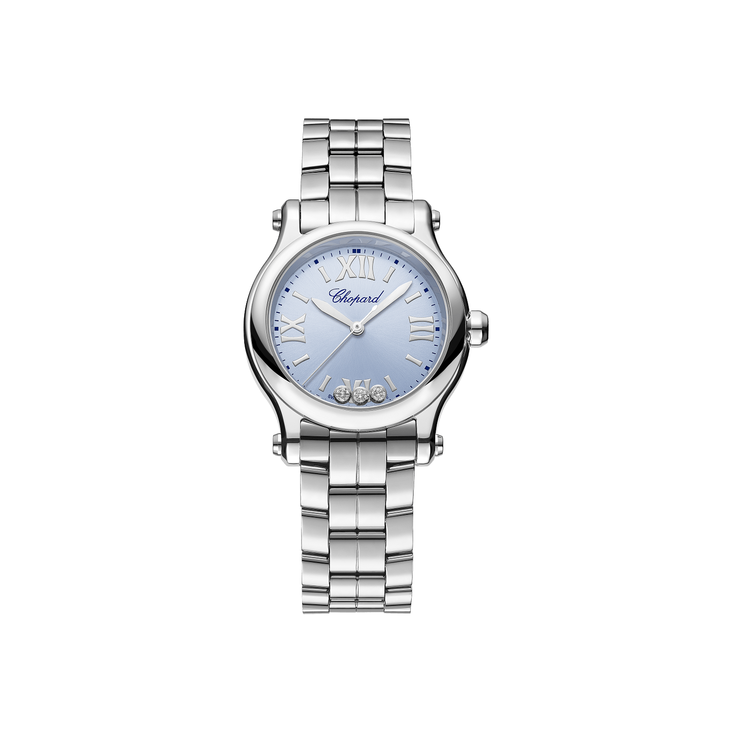 Chopard Happy Sport 30 mm Blue Dial with Diamonds Stainless Steel Bracelet 278590-3010 - WATCHXNYC