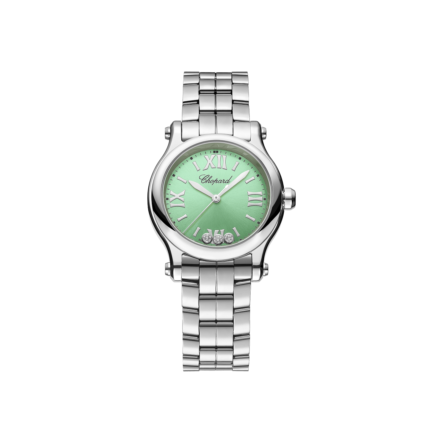 Chopard Happy Sport 30 mm Green Dial with Diamonds Stainless Steel Bracelet 278590-3013 - WATCHXNYC