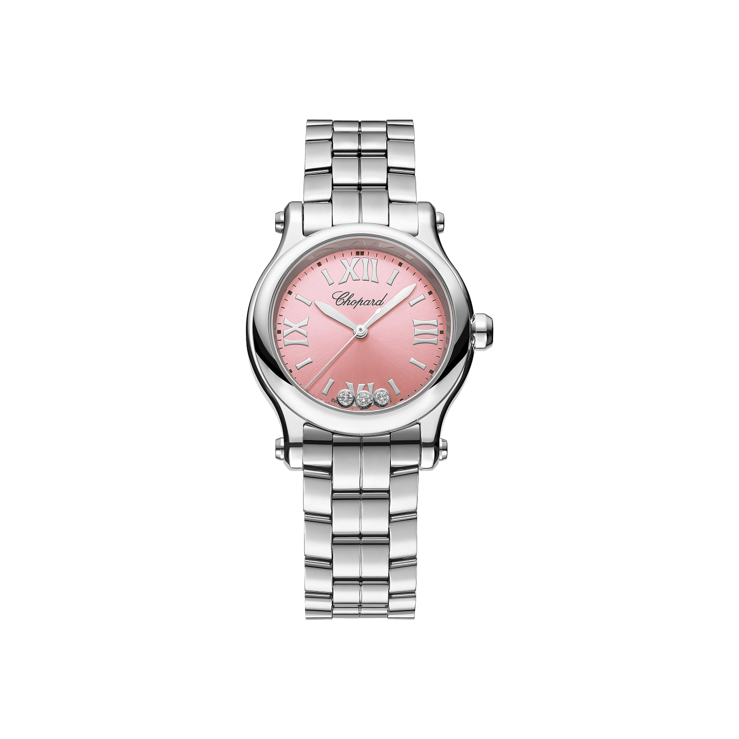 Chopard Happy Sport 30 mm Pink Dial with Diamonds Stainless Steel Bracelet 278590-3012 - WATCHXNYC