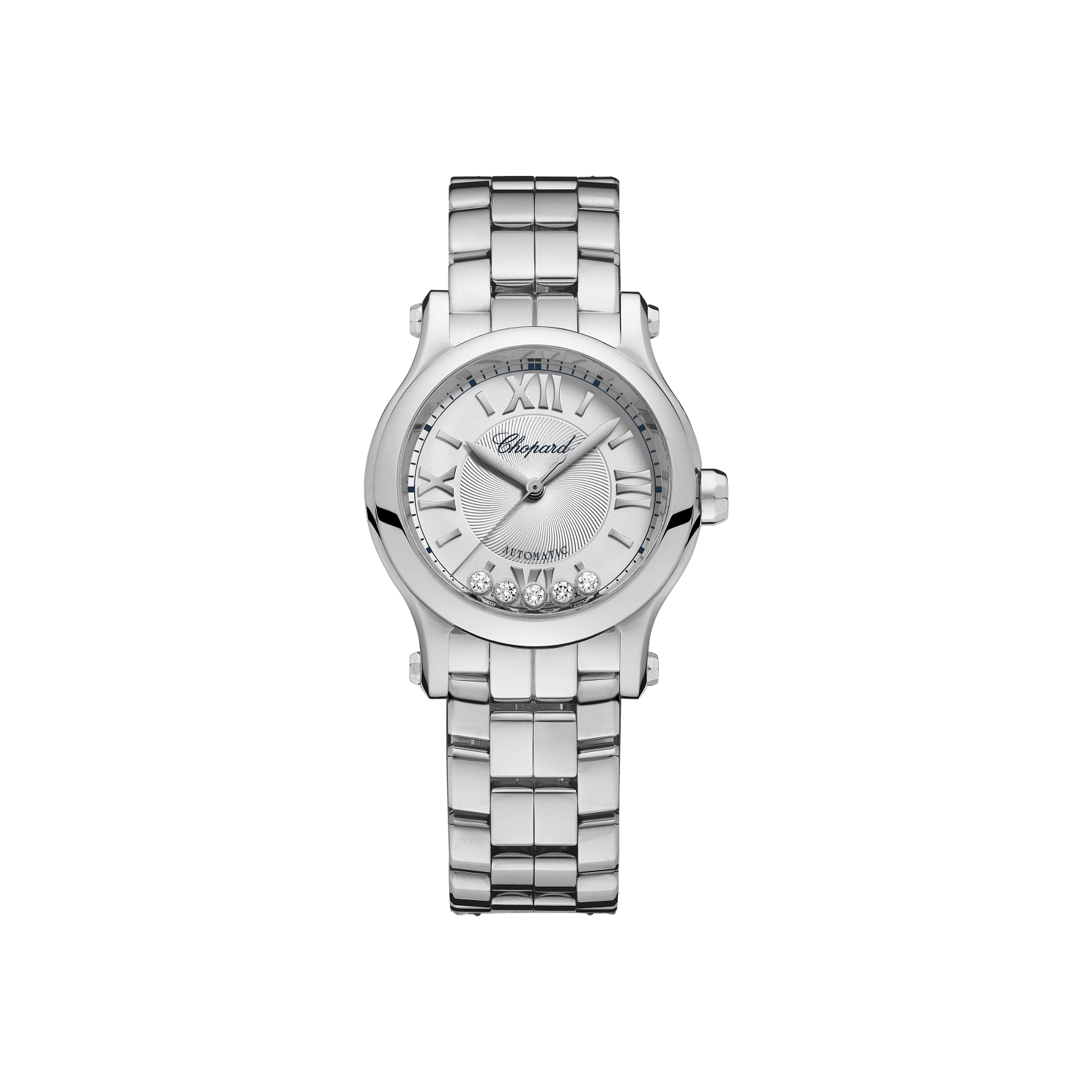 Chopard Happy Sport 30 mm Silver Dial with Diamonds Stainless Steel Bracelet 278573-3012 - WATCHXNYC