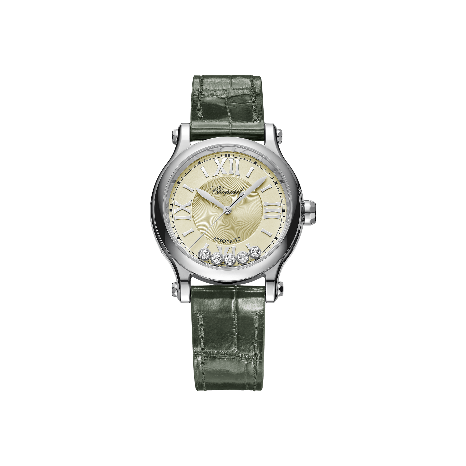 Chopard Happy Sport 33 mm Ivory-Colored Dial with Diamonds Stainless Steel   Leather Strap 278608-3010 - WATCHXNYC