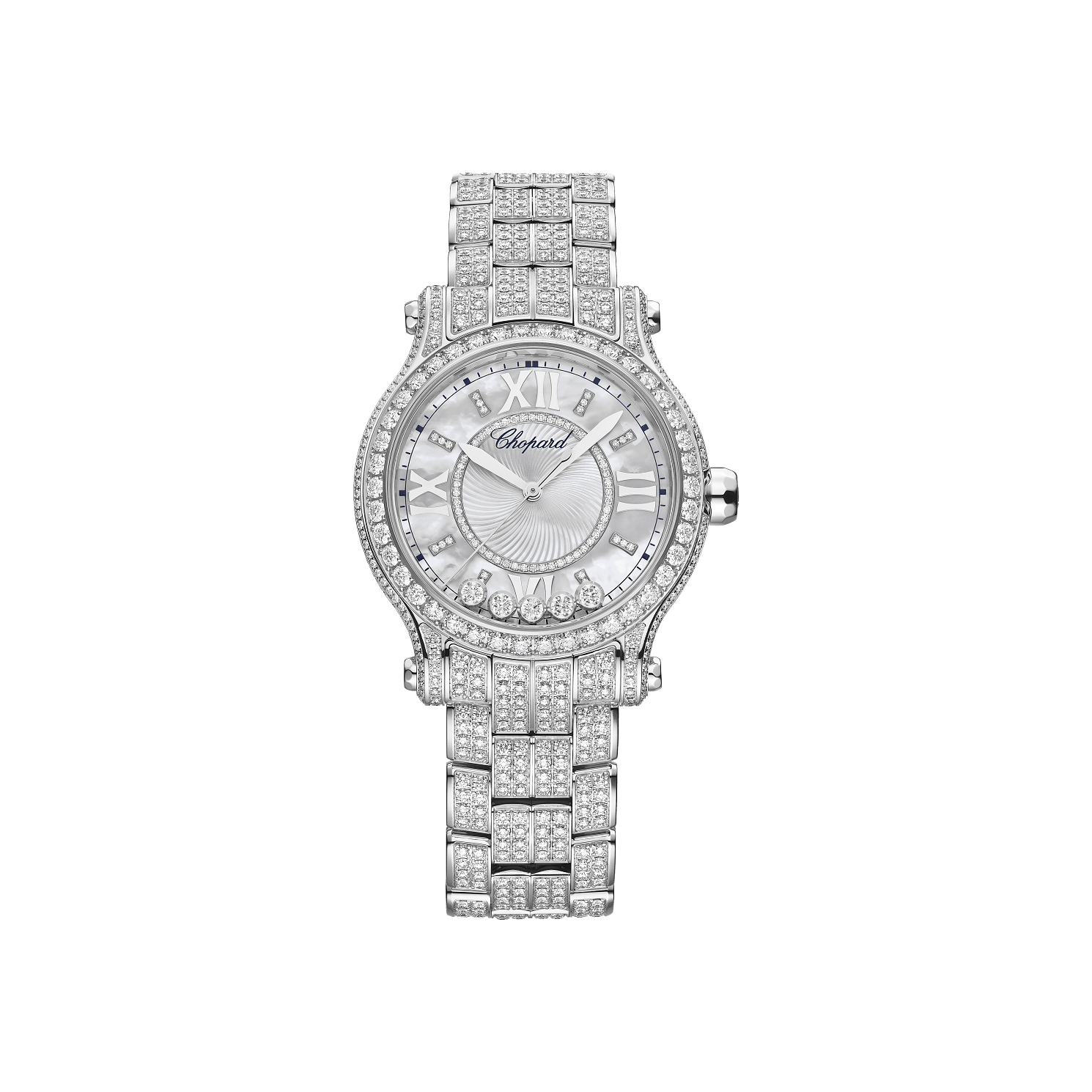 Chopard Happy Sport 33 mm Textured Mother-Of-Pearl Dial with Diamonds 18K White Gold Bracelet 275378-1001 - WATCHXNYC