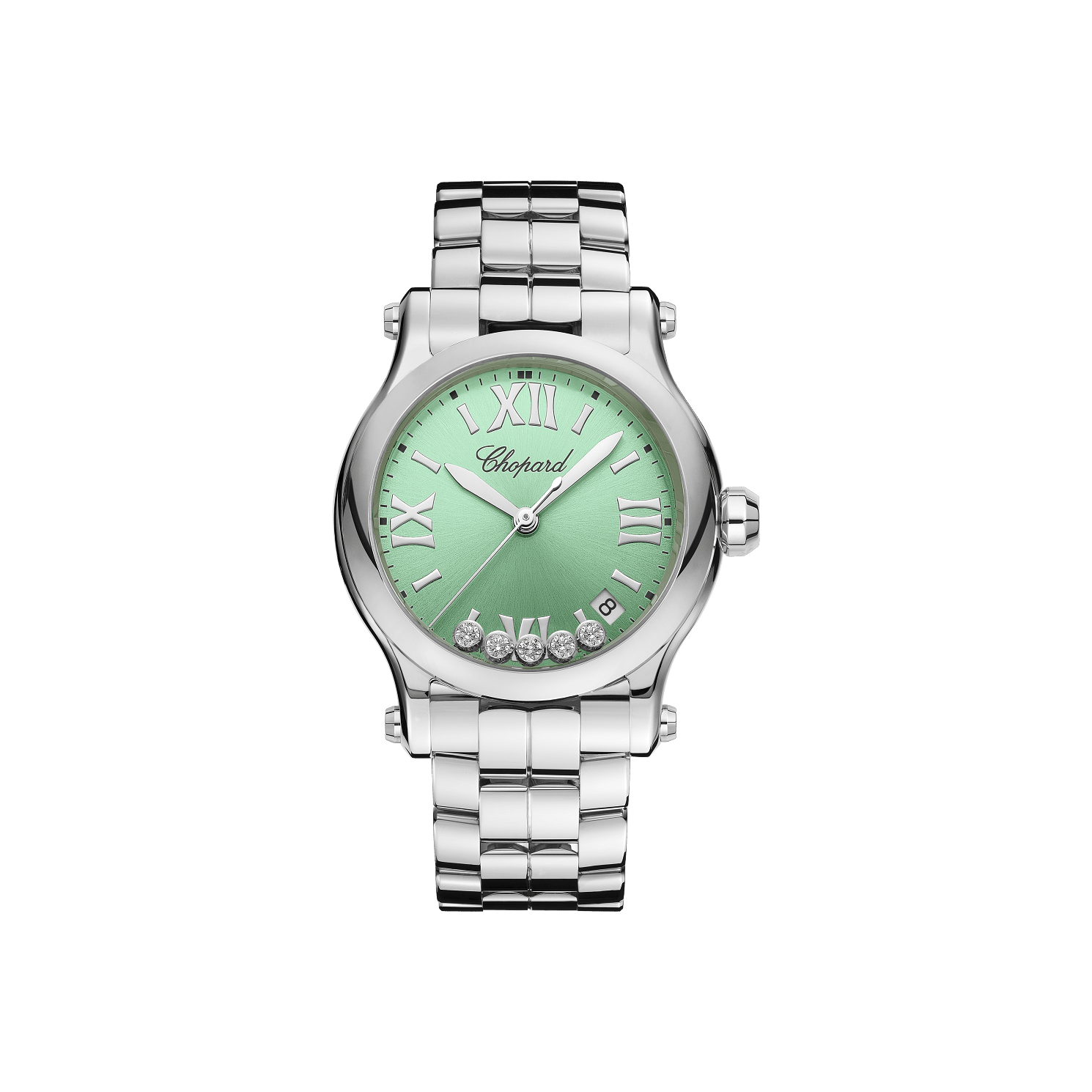 Chopard Happy Sport 36 mm Green Dial with Diamonds Stainless Steel Bracelet 278582-3011 - WATCHXNYC