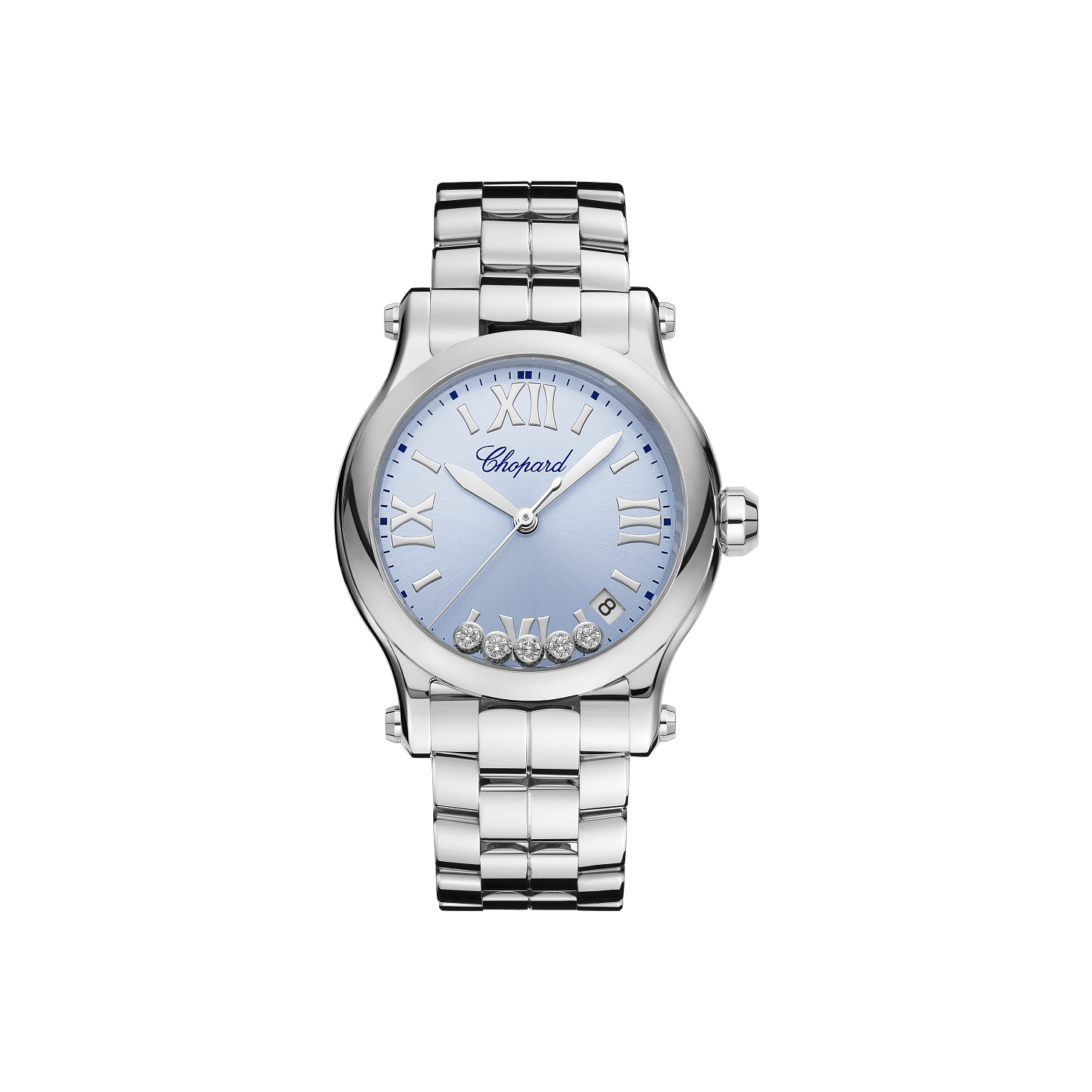 Chopard Happy Sport 36 mm Light Blue Dial with Diamonds Stainless Steel Bracelet 278582-3008 - WATCHXNYC
