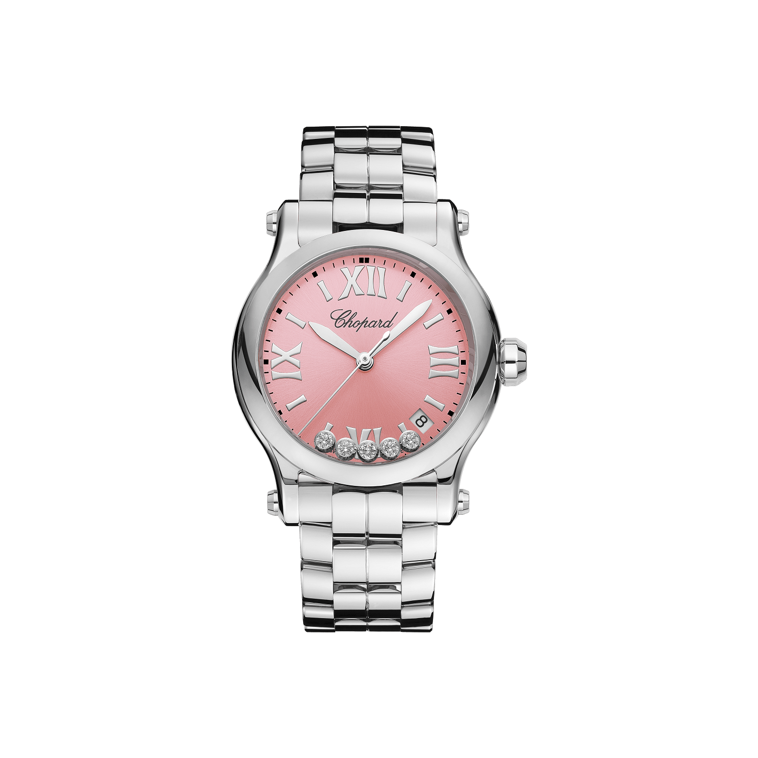 Chopard Happy Sport 36 mm Pink Dial with Diamonds Stainless Steel Bracelet 278582-3009 - WATCHXNYC