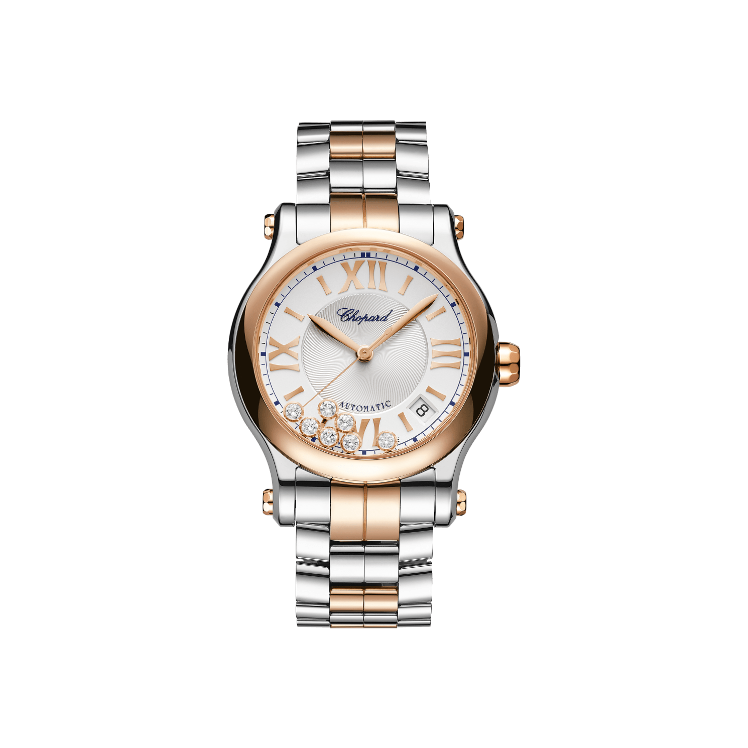 Chopard Happy Sport 36 mm Silver Dial with Diamonds 18K Rose Gold And Stainless Steel Bracelet 278559-6026 - WATCHXNYC