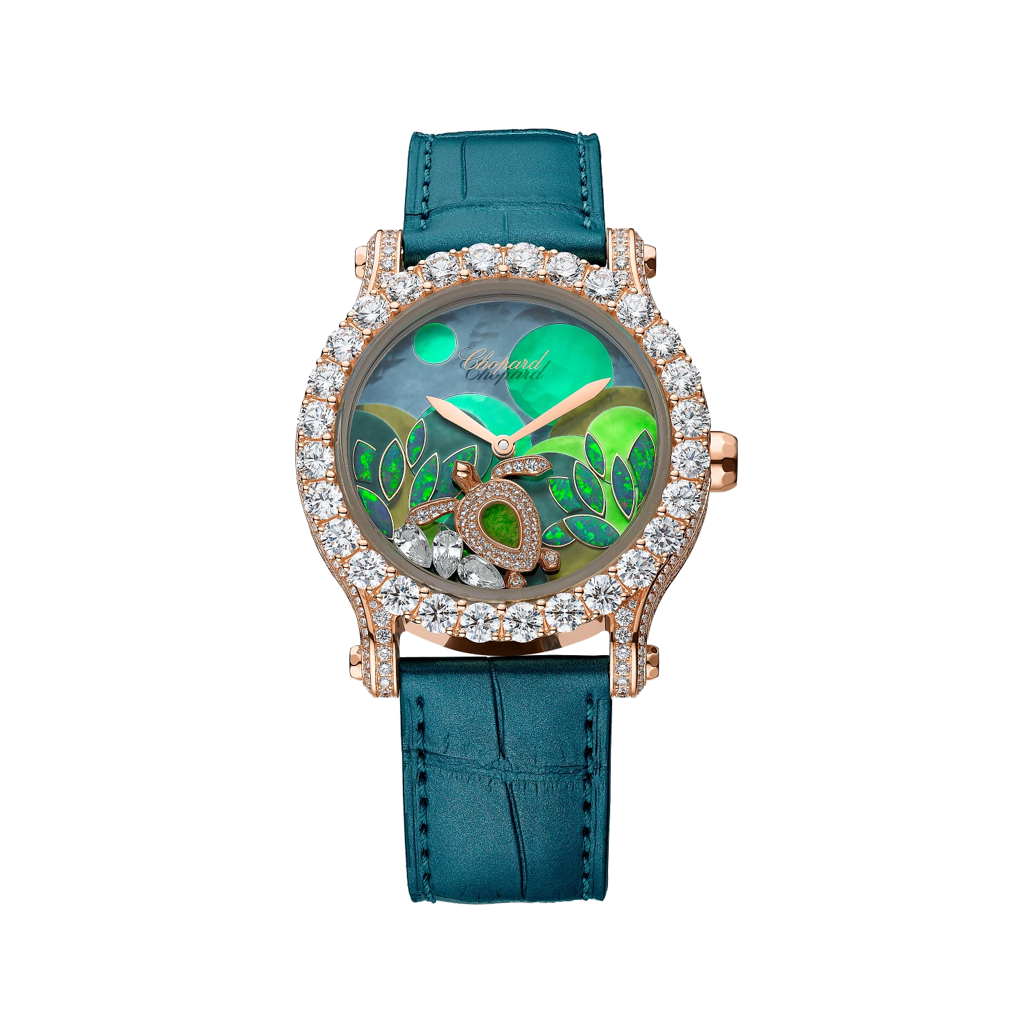 Chopard Happy Sport Métiers d'Art 40 mm Green Dial with Diamonds 18k Rose Gold   Leather Strap 274425-5001 - WATCHXNYC
