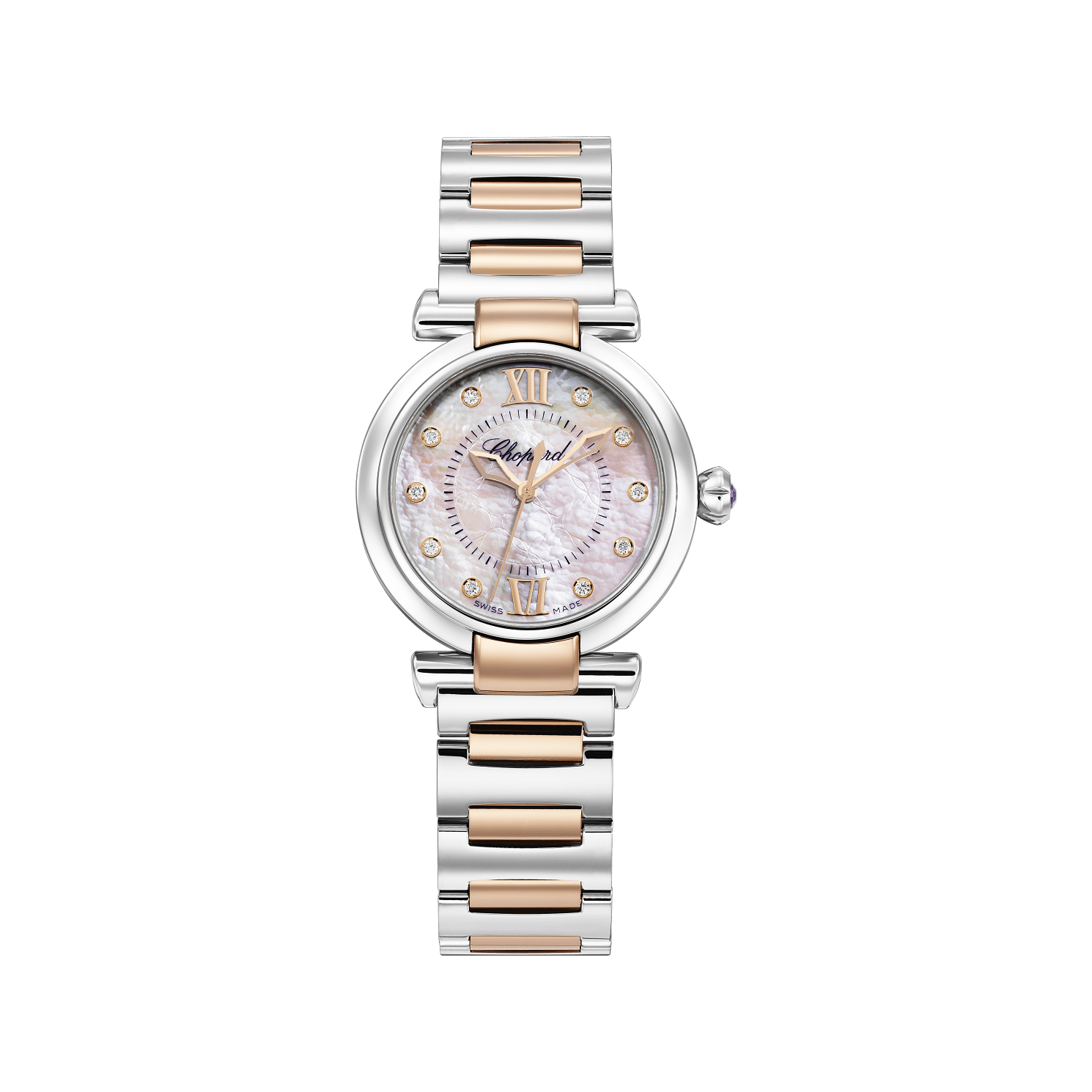 Chopard IMPERIALE 29 mm Mother-Of-Pearl Dial with Diamonds 18K Rose Gold And Stainless Steel Bracelet 388563-6014 - WATCHXNYC