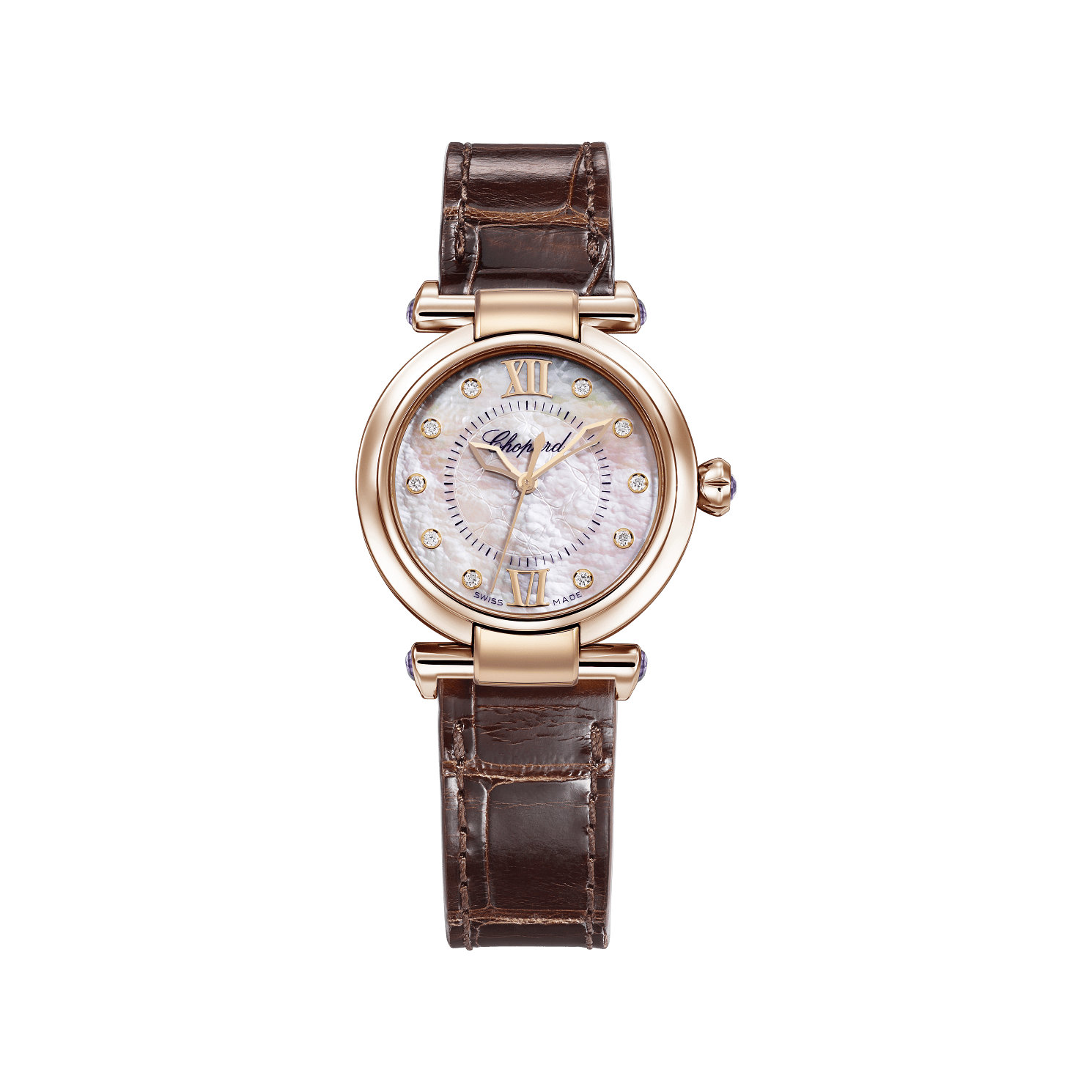 Chopard IMPERIALE 29 mm Mother-of-pearl Dial with Diamonds 18k Rose Gold   Leather Strap 384319-5009 - WATCHXNYC
