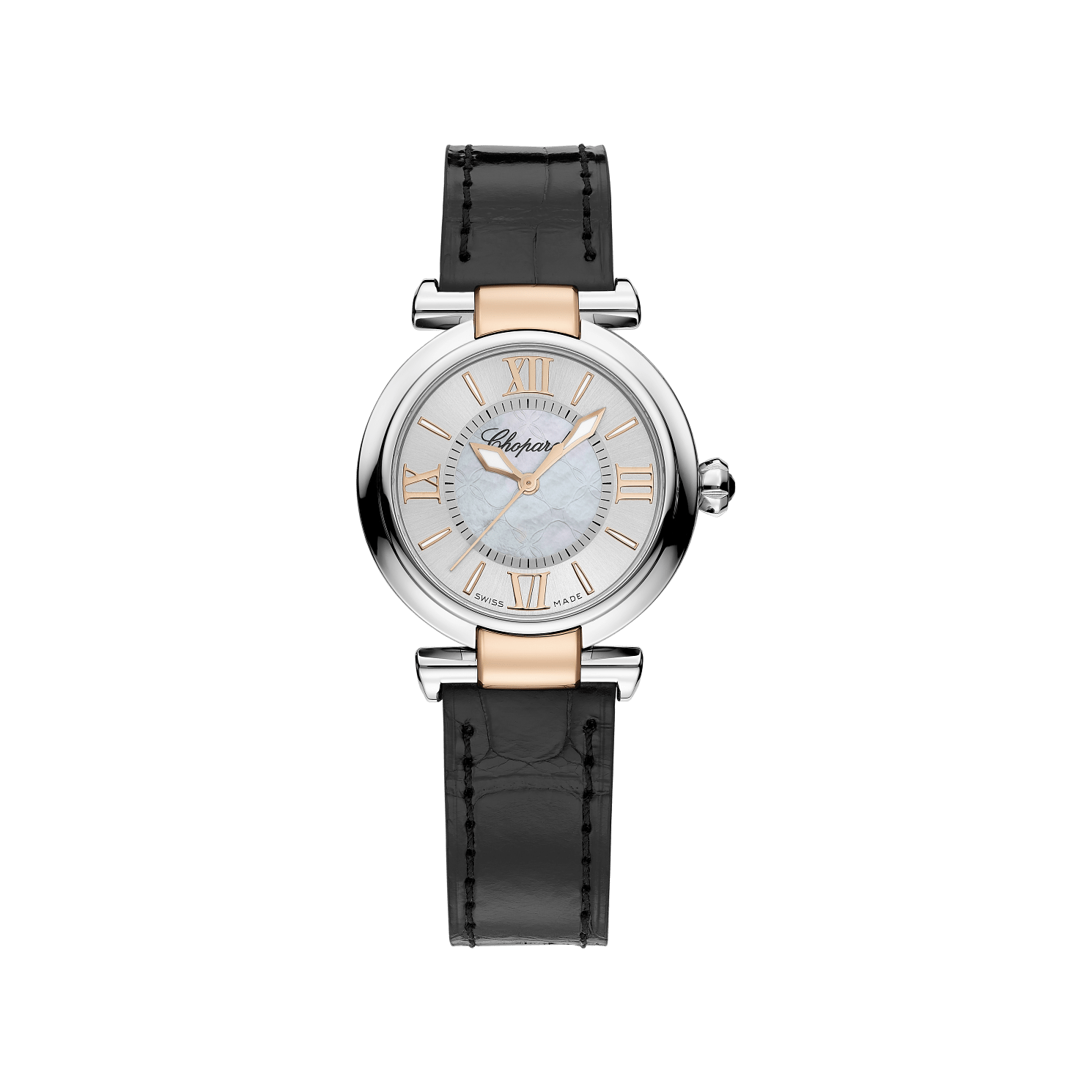 Chopard IMPERIALE 29 mm Silver Mother-Of-Pearl Dial 18K Rose Gold And Stainless Steel   Leather Strap 388563-6005 - WATCHXNYC