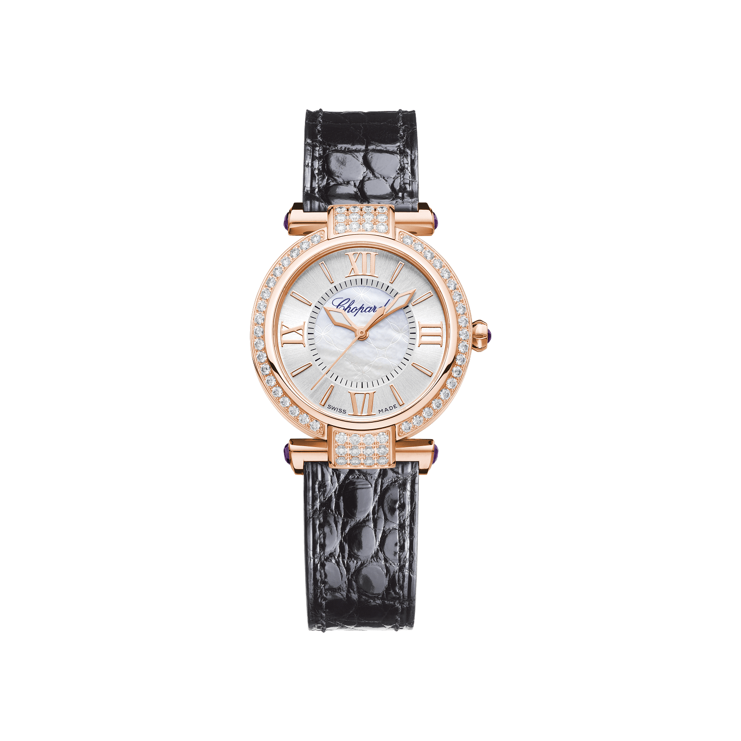 Chopard IMPERIALE 29 mm Silver Mother-Of-Pearl Dial with Diamonds 18k Rose Gold   Leather Strap 384319-5007 - WATCHXNYC