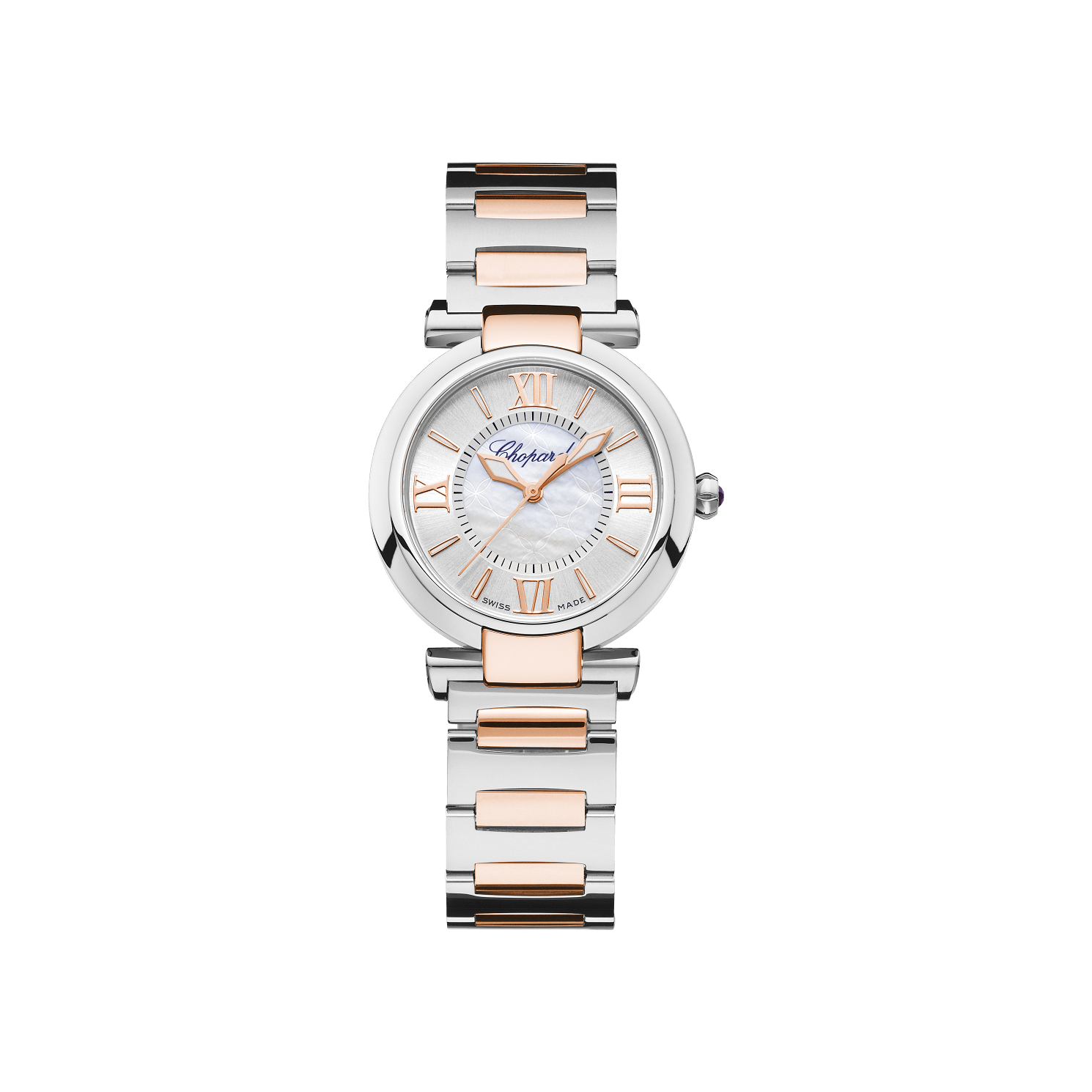 Chopard IMPERIALE 29 mm White Mother-Of-Pearl Dial 18K Rose Gold And Stainless Steel Bracelet 388563-6006 - WATCHXNYC