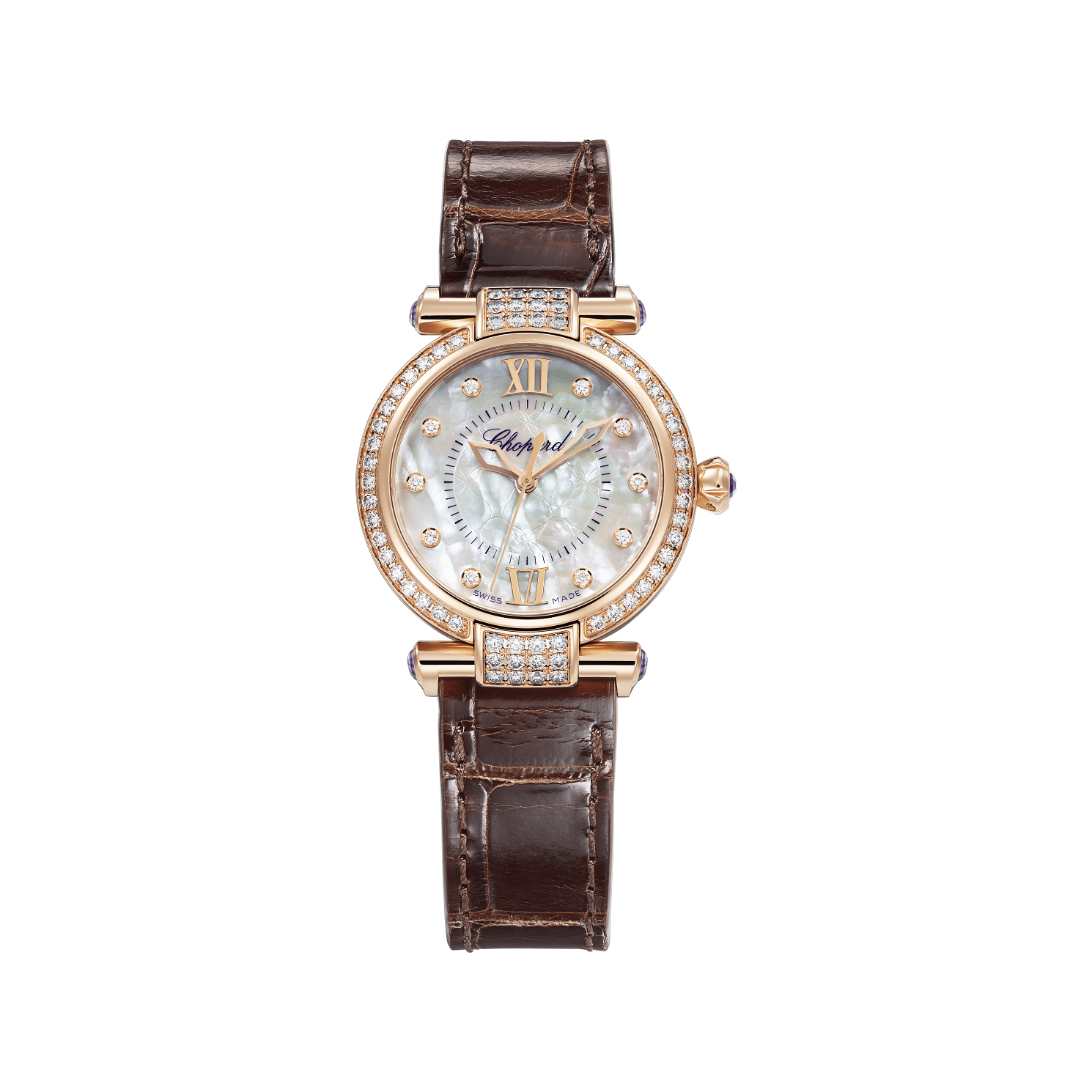 Chopard IMPERIALE 29 mm White Mother-Of-Pearl Dial with Diamonds 18k Rose Gold   Leather Strap 384319-5010 - WATCHXNYC