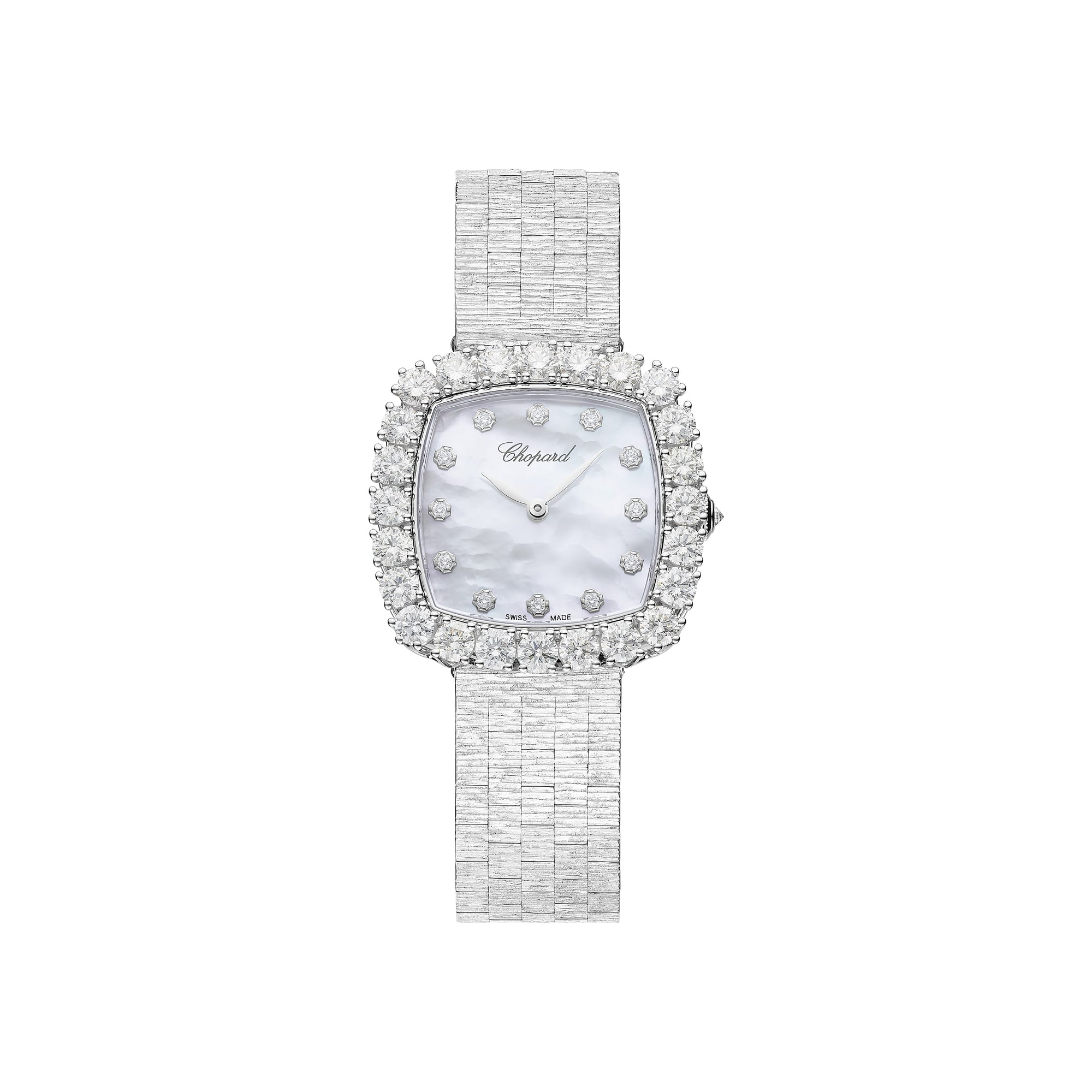 Chopard L'Heure du Diamant 30.5 mm White Mother-Of-Pearl Dial with Diamonds 18K White Gold Bracelet 10A386-1106 - WATCHXNYC