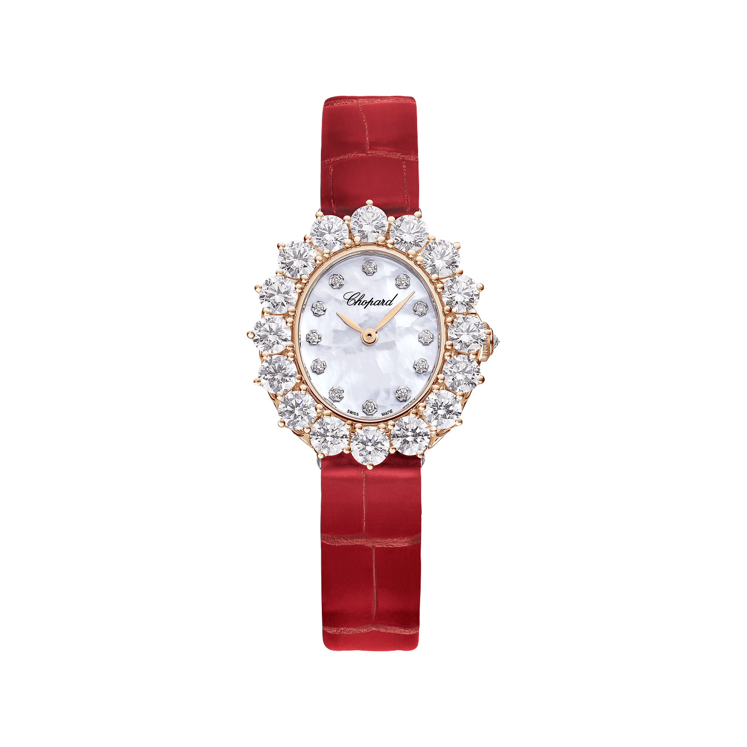 Chopard L'Heure du Diamant 30 x 27 mm Textured Mother-Of-Pearl Dial with Diamonds 18k Rose Gold   Leather Strap 13A393-5106 - WATCHXNYC