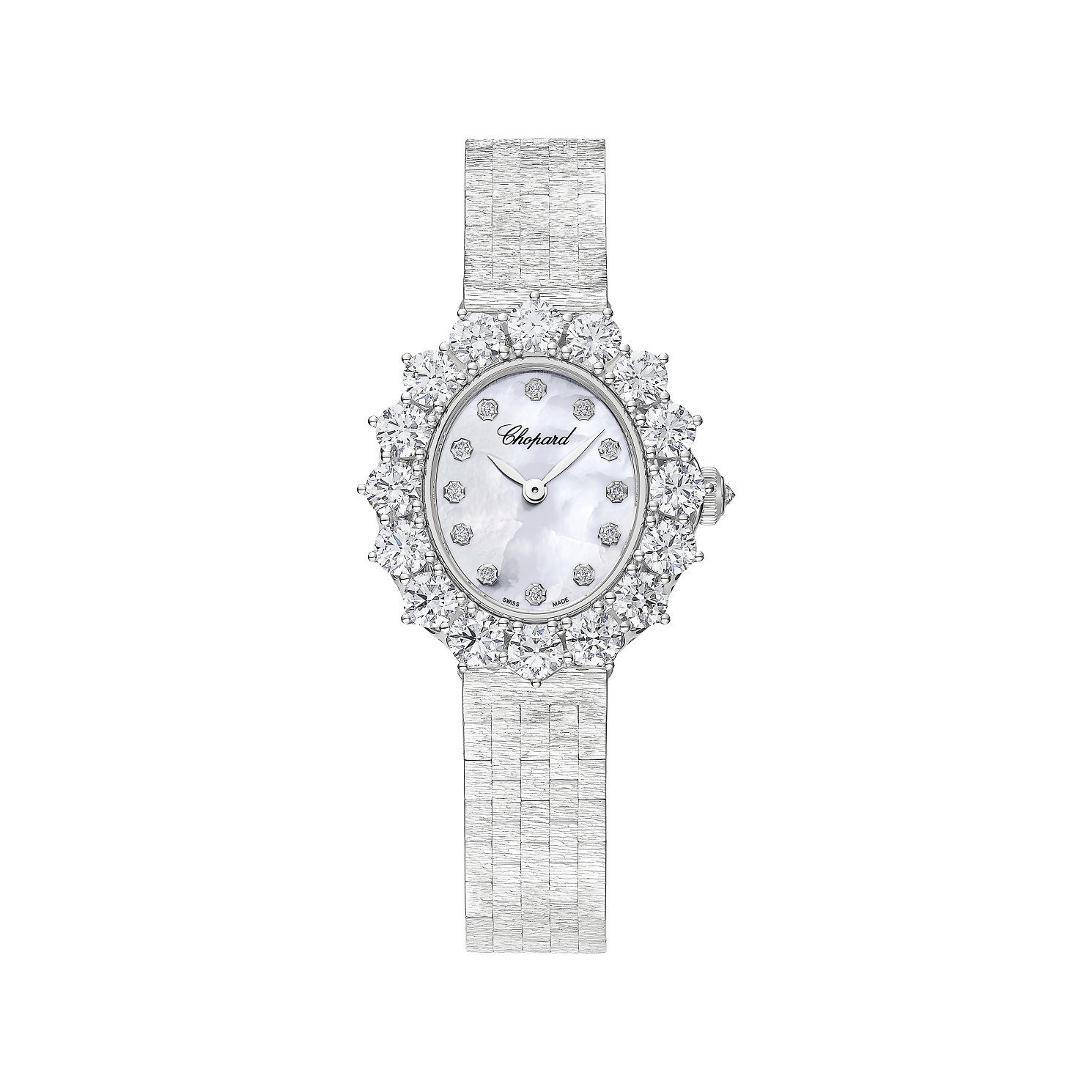 Chopard L'Heure du Diamant 30 x 27 mm White Mother-Of-Pearl Dial with Diamonds 18K White Gold Bracelet 10A393-1106 - WATCHXNYC