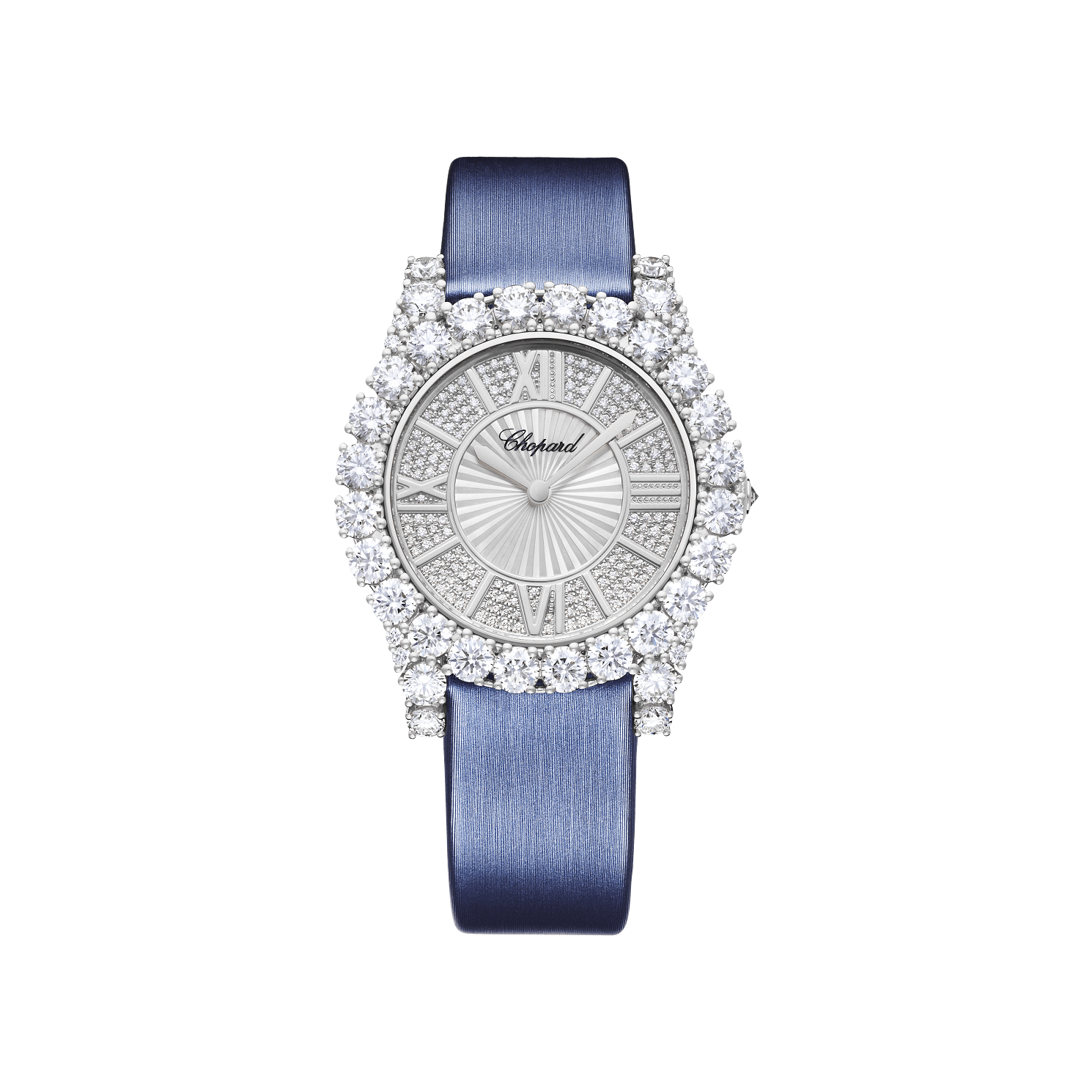 Chopard L'Heure du Diamant 35.75 mm Diamond Paved Dial 18K White Gold Satin Strap 139419-1601 - WATCHXNYC
