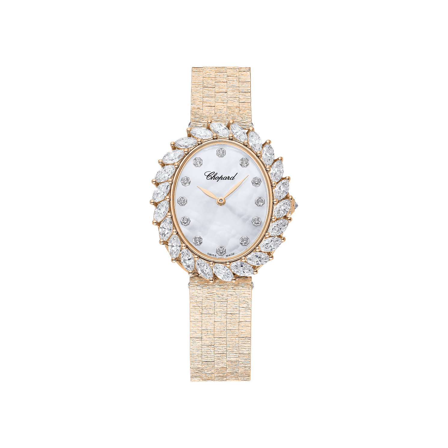 Chopard L'Heure du Diamant 35 x 30 mm White Mother-Of-Pearl Dial with Diamonds 18k Rose Gold Bracelet 10A326-5106 - WATCHXNYC