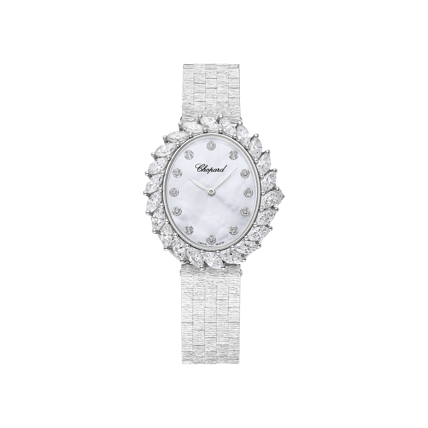 Chopard L'Heure du Diamant 35 x 30 mm White Mother-Of-Pearl Dial with Diamonds 18K White Gold Bracelet 10A326-1106 - WATCHXNYC