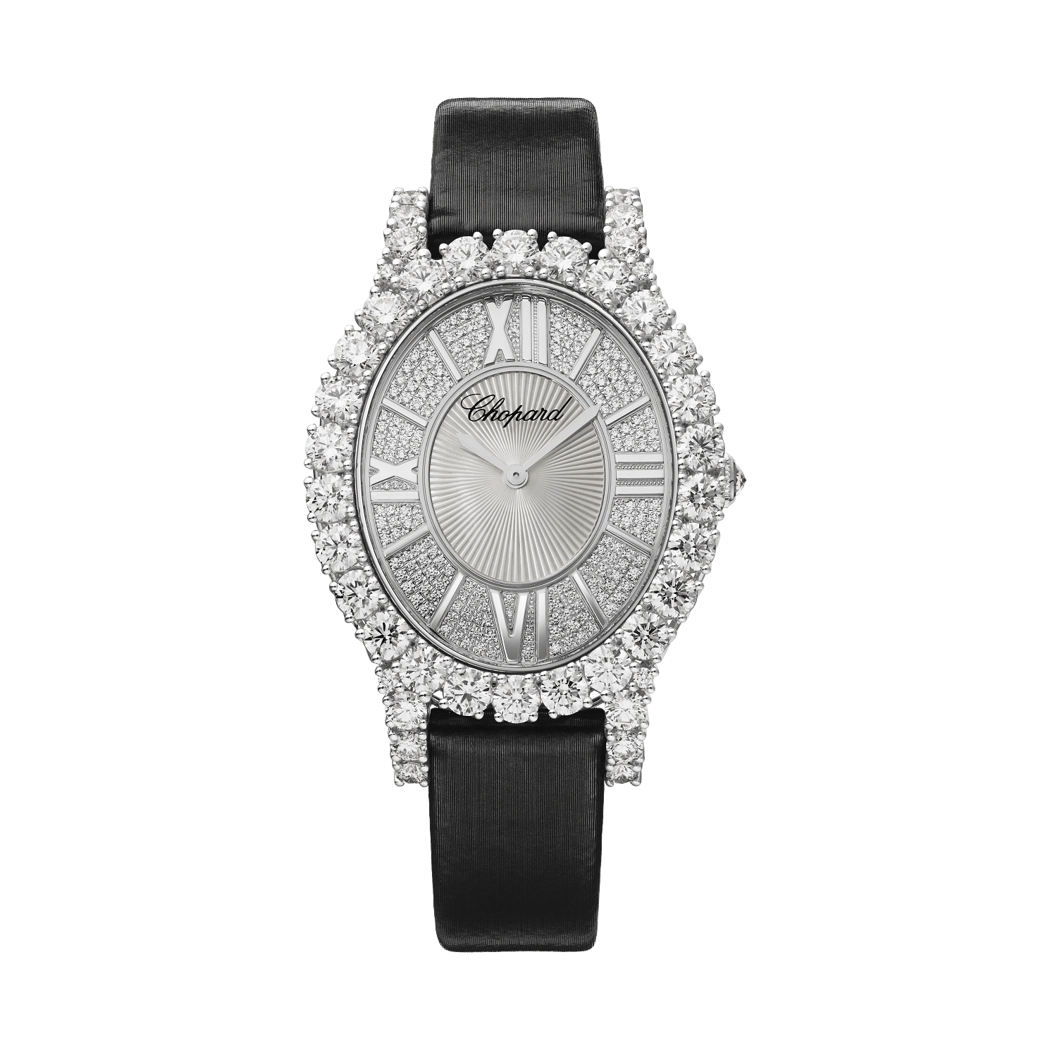 Chopard L'Heure du Diamant 40 mm Diamond Paved Dial 18K White Gold Satin Strap 139383-1201 - WATCHXNYC