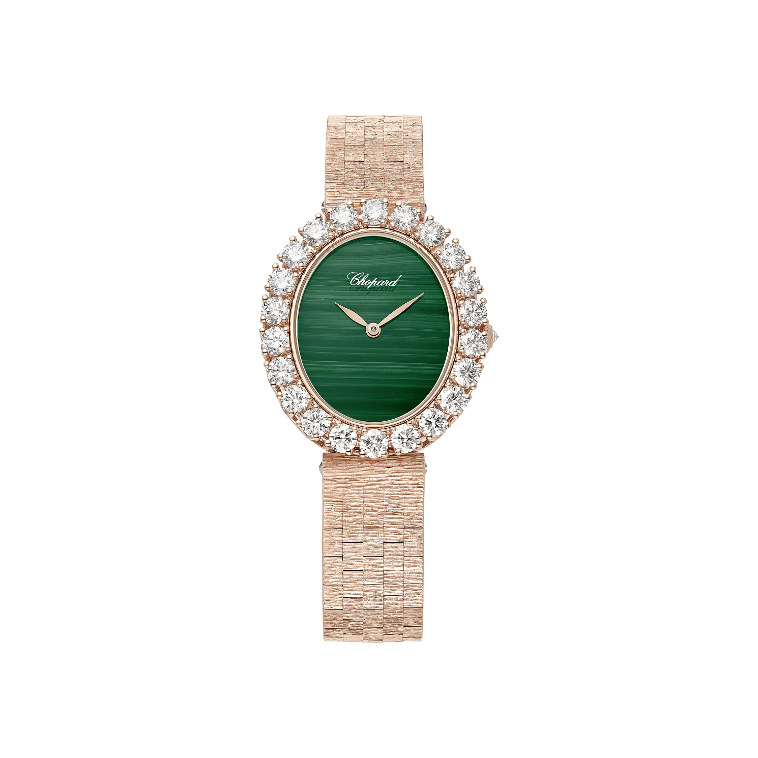 Chopard L'Heure du Diamant Oval 34 x 29 mm Green Dial with Diamonds 18k Rose Gold Bracelet 10A384-5111 - WATCHXNYC