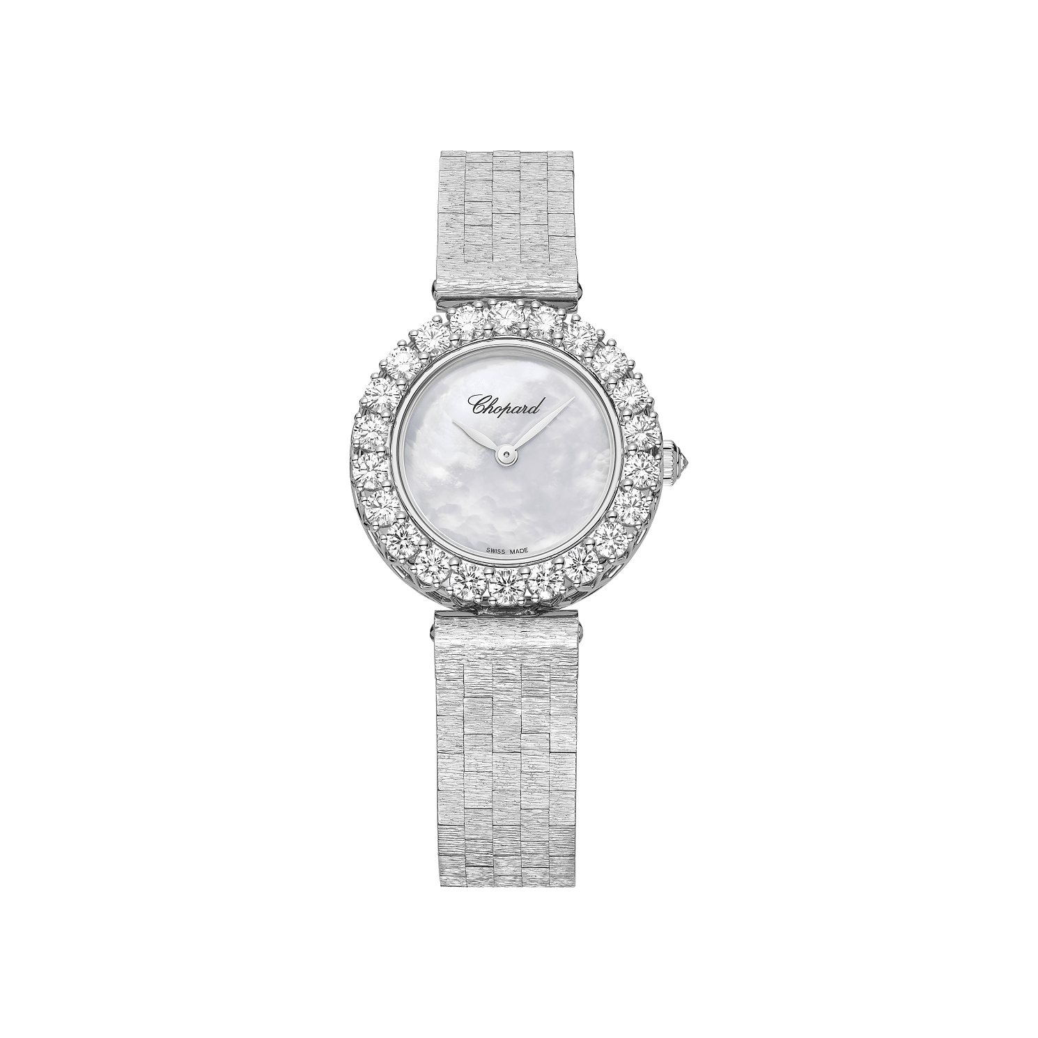 Chopard L'HEURE DU DIAMANT ROUND 26 mm White Dial with Diamonds 18K White Gold Bracelet 10A178-1301 - WATCHXNYC