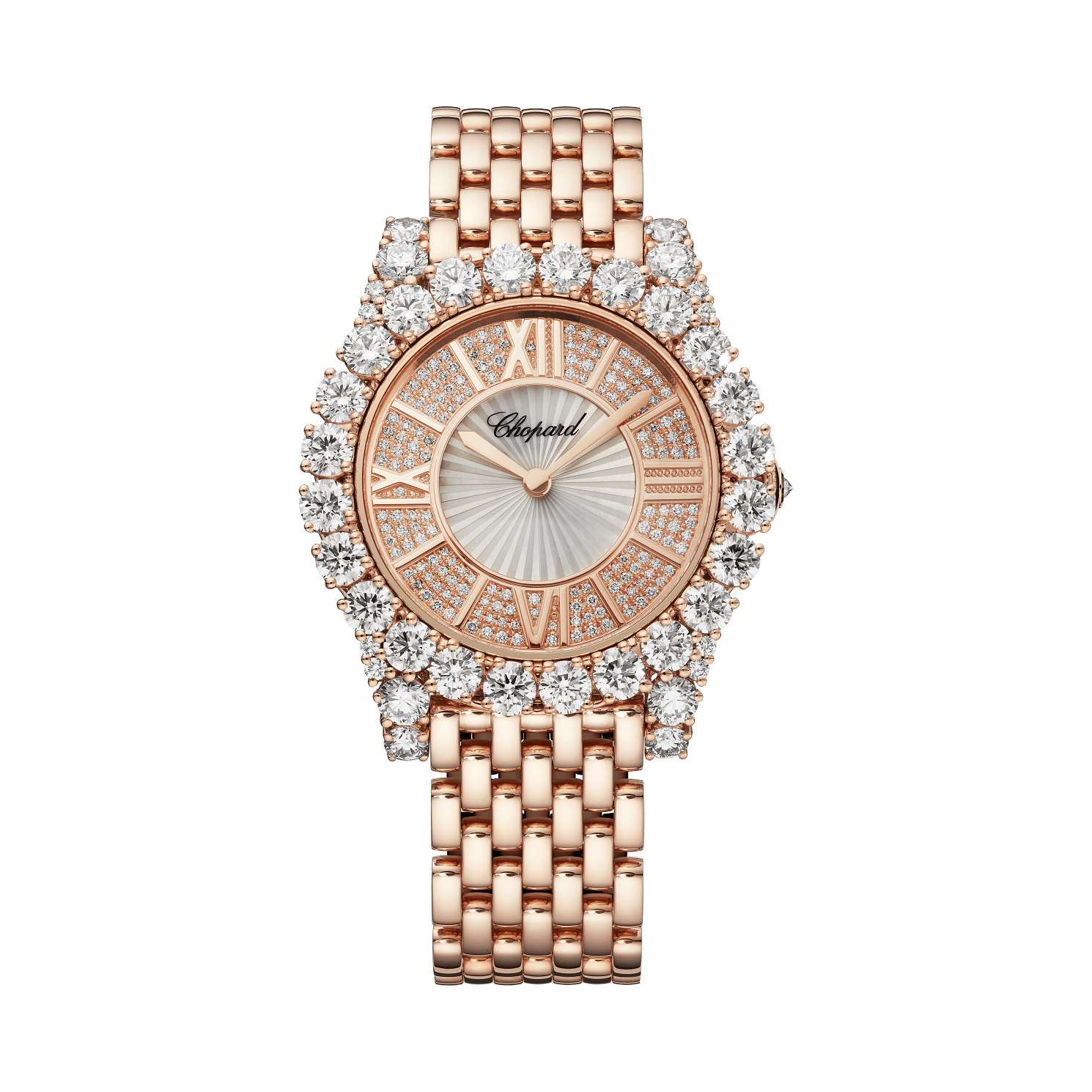Chopard L'Heure du Diamant Round 35.75 mm Guilloché Mother-Of-Pearl Dial with Diamonds 18k Rose Gold Bracelet 109419-5601 - WATCHXNYC