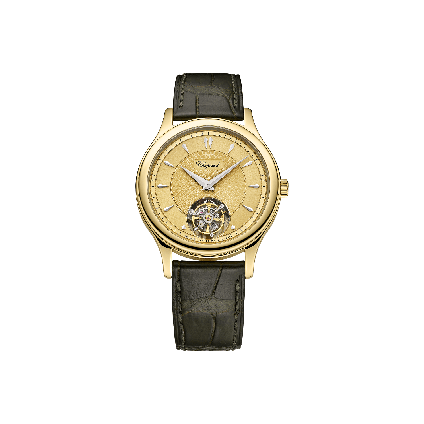 Chopard L.U.C 1860 Flying Tourbillon 36.5 mm Yellow Dial 18k Yellow Gold   Leather Strap 161990-0001 - WATCHXNYC