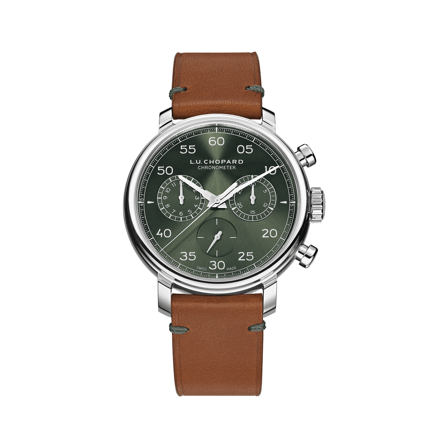 Chopard L.U.C 1963 Heritage Chronograph 42 mm Green Dial Stainless Steel   Leather Strap 168556-3002 - WATCHXNYC