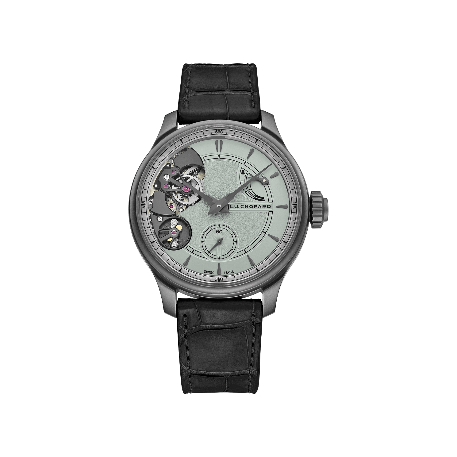 Chopard L.U.C Full Strike Titanium 42.5 mm Gray-Green Dial Titanium   Leather Strap 168604-3002 - WATCHXNYC
