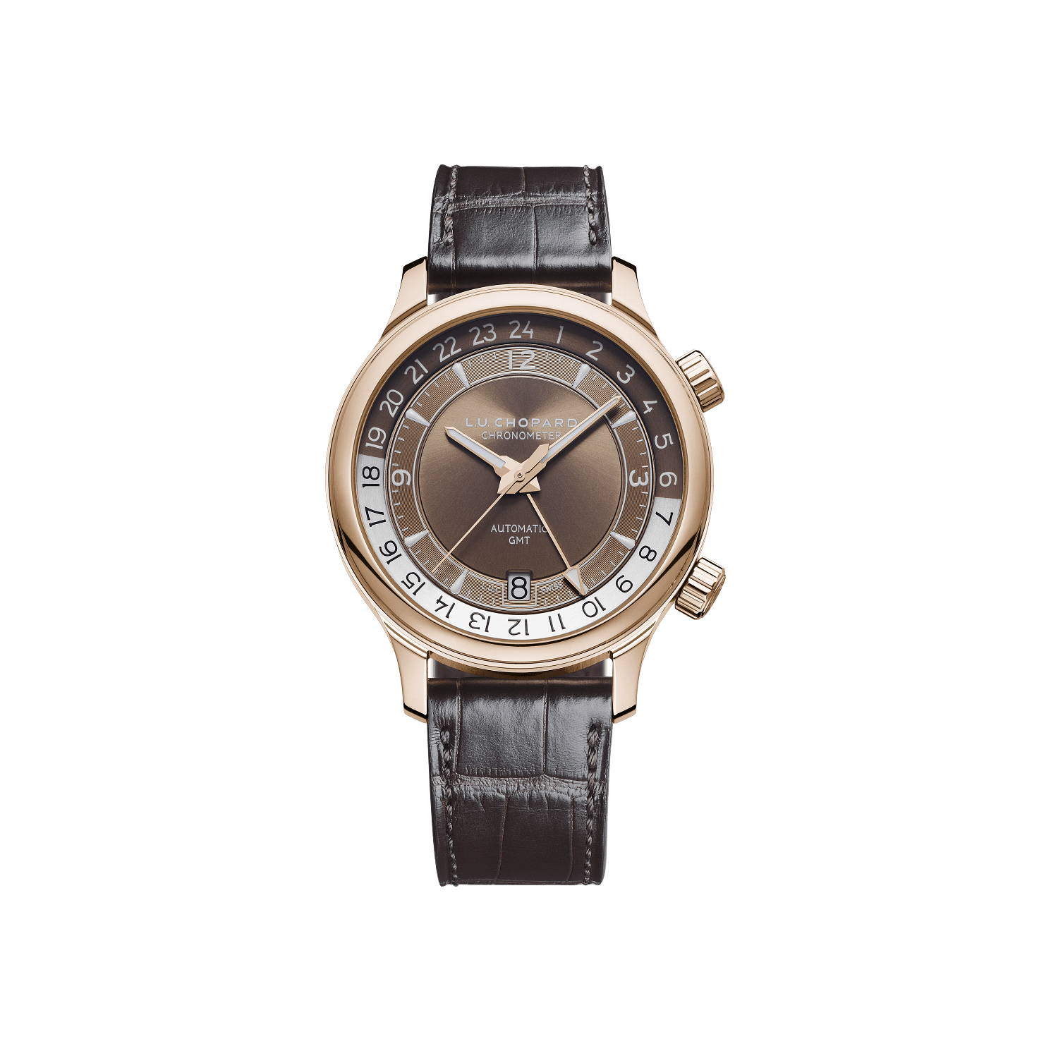 Chopard L.U.C GMT One 42 mm Brown Dial 18k Rose Gold   Leather Strap 161943-5001 - WATCHXNYC