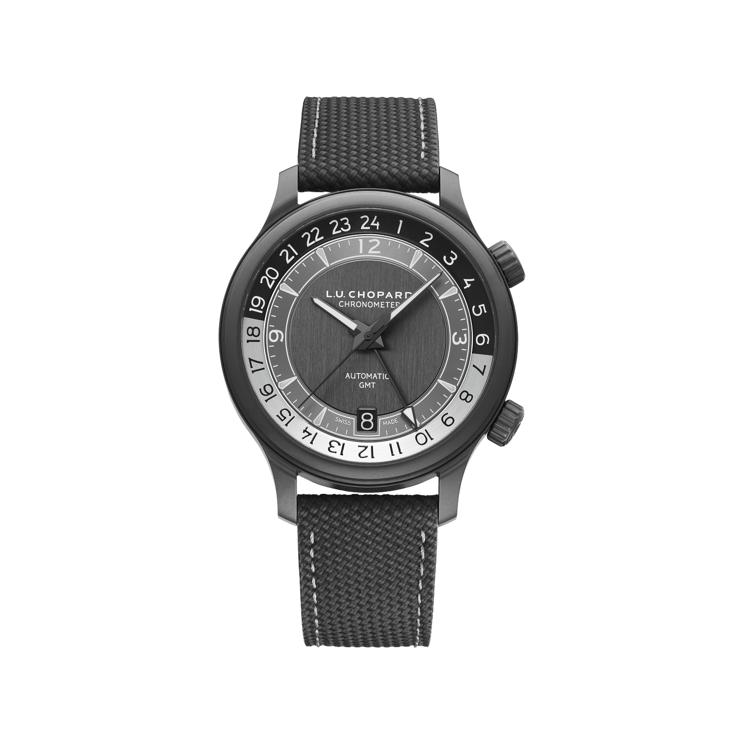 Chopard L.U.C GMT One Black 42 mm Black Dial Titanium Rubber Strap 168579-3004 - WATCHXNYC