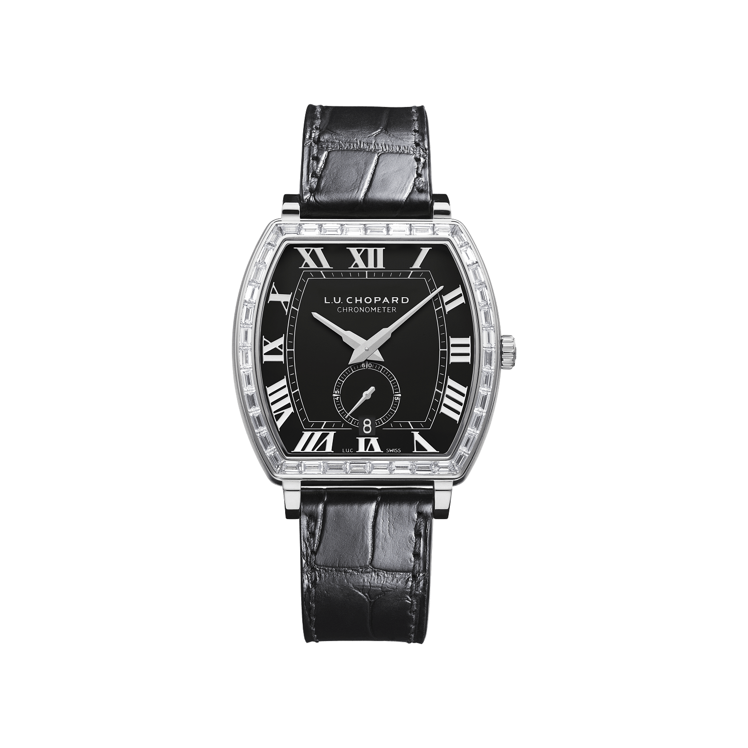 Chopard L.U.C Heritage Grand Cru 38.8 x 38.5 mm Black Dial with Diamonds 18K White Gold   Leather Strap 172296-1001 - WATCHXNYC