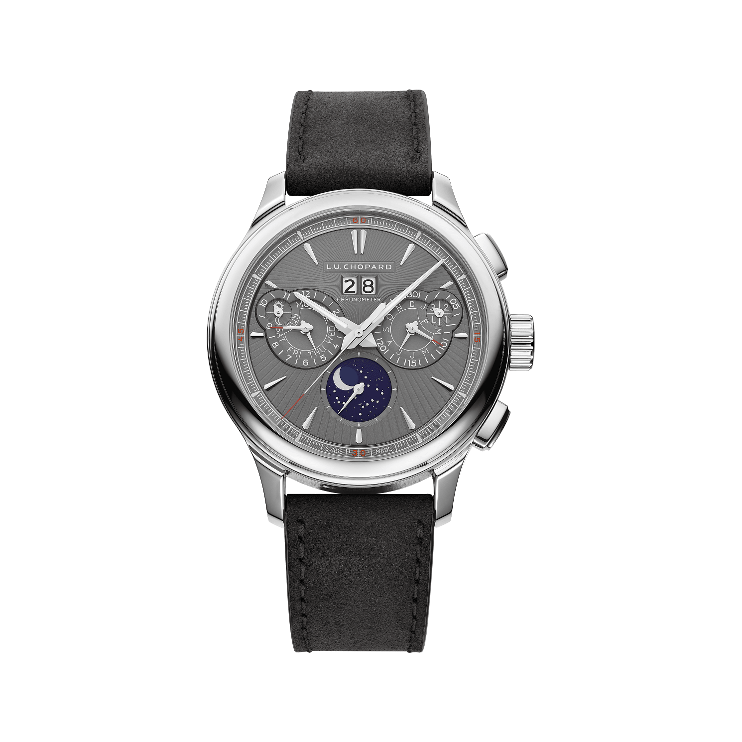 Chopard L.U.C Perpetual Chrono 45 mm Grey Dial Titanium   Leather Strap 168611-3001 - WATCHXNYC