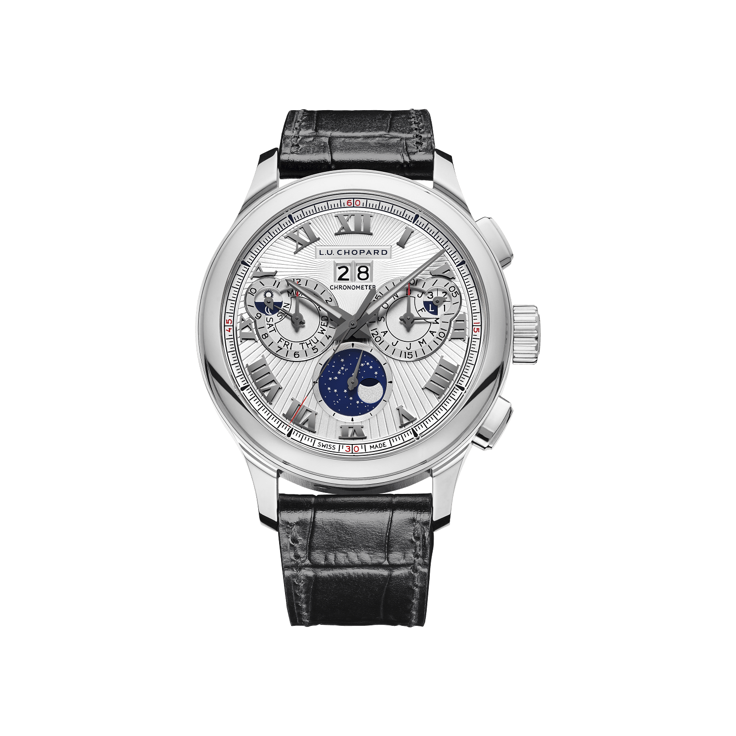 Chopard L.U.C Perpetual Chrono 45 mm Silver Dial 18K White Gold   Leather Strap 161973-1002 - WATCHXNYC