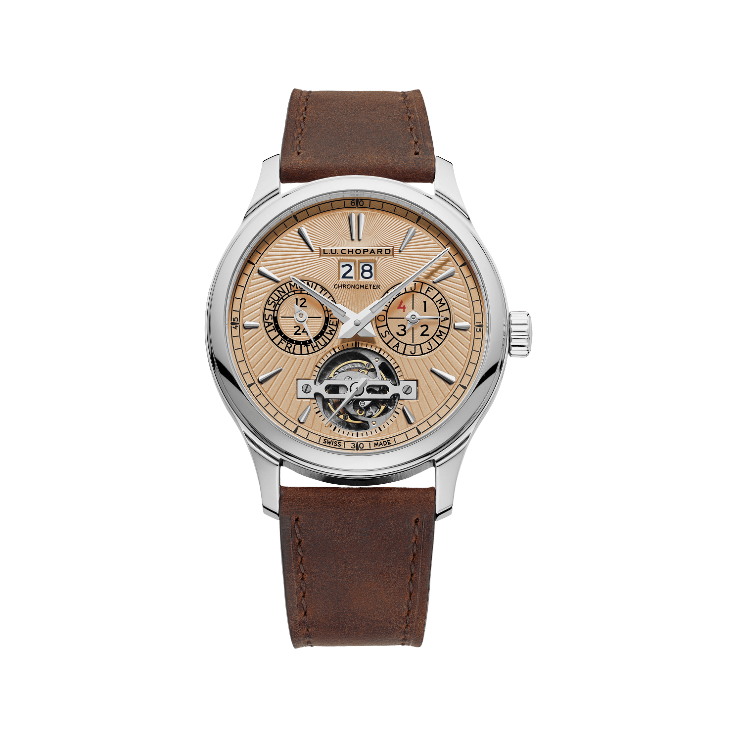 Chopard L.U.C Perpetual T 43 mm Salmon-Colored Dial 18K White Gold   Leather Strap 161940-1001 - WATCHXNYC