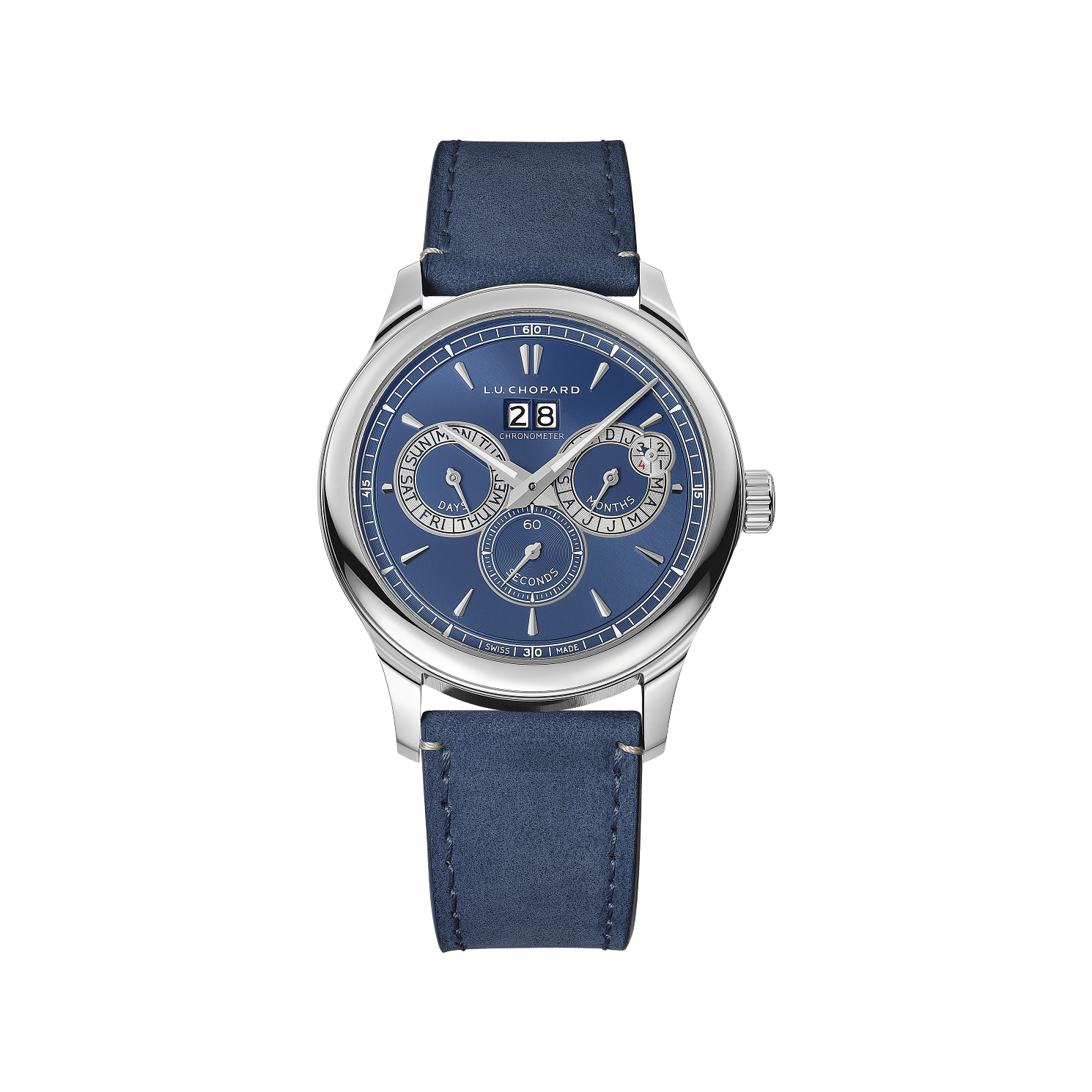 Chopard L.U.C Perpetual Twin 43 mm Blue Dial Stainless Steel   Leather Strap 168561-3003 - WATCHXNYC
