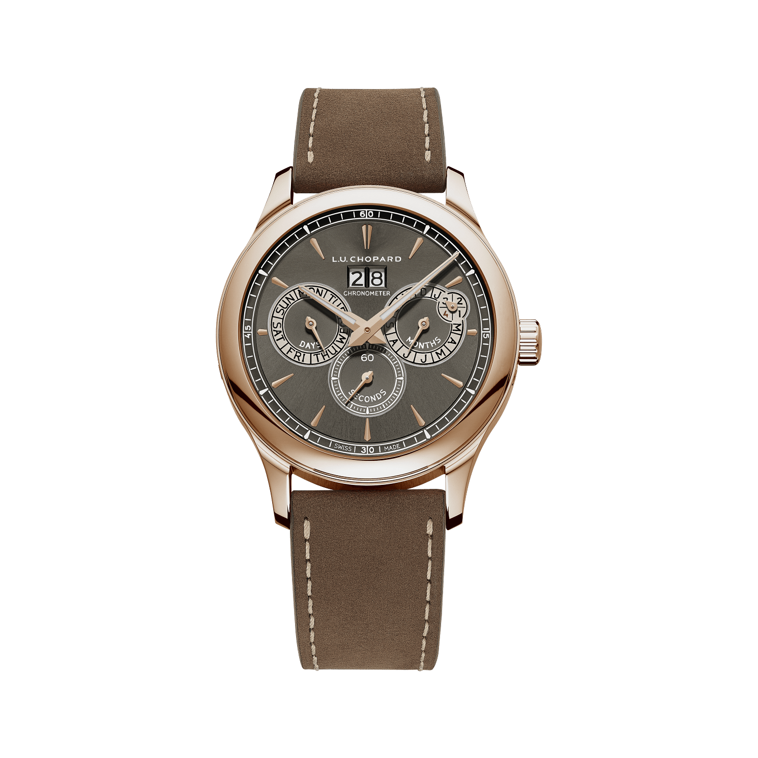 Chopard L.U.C Perpetual Twin 43 mm Grey Dial 18k Rose Gold   Leather Strap 161976-5003 - WATCHXNYC