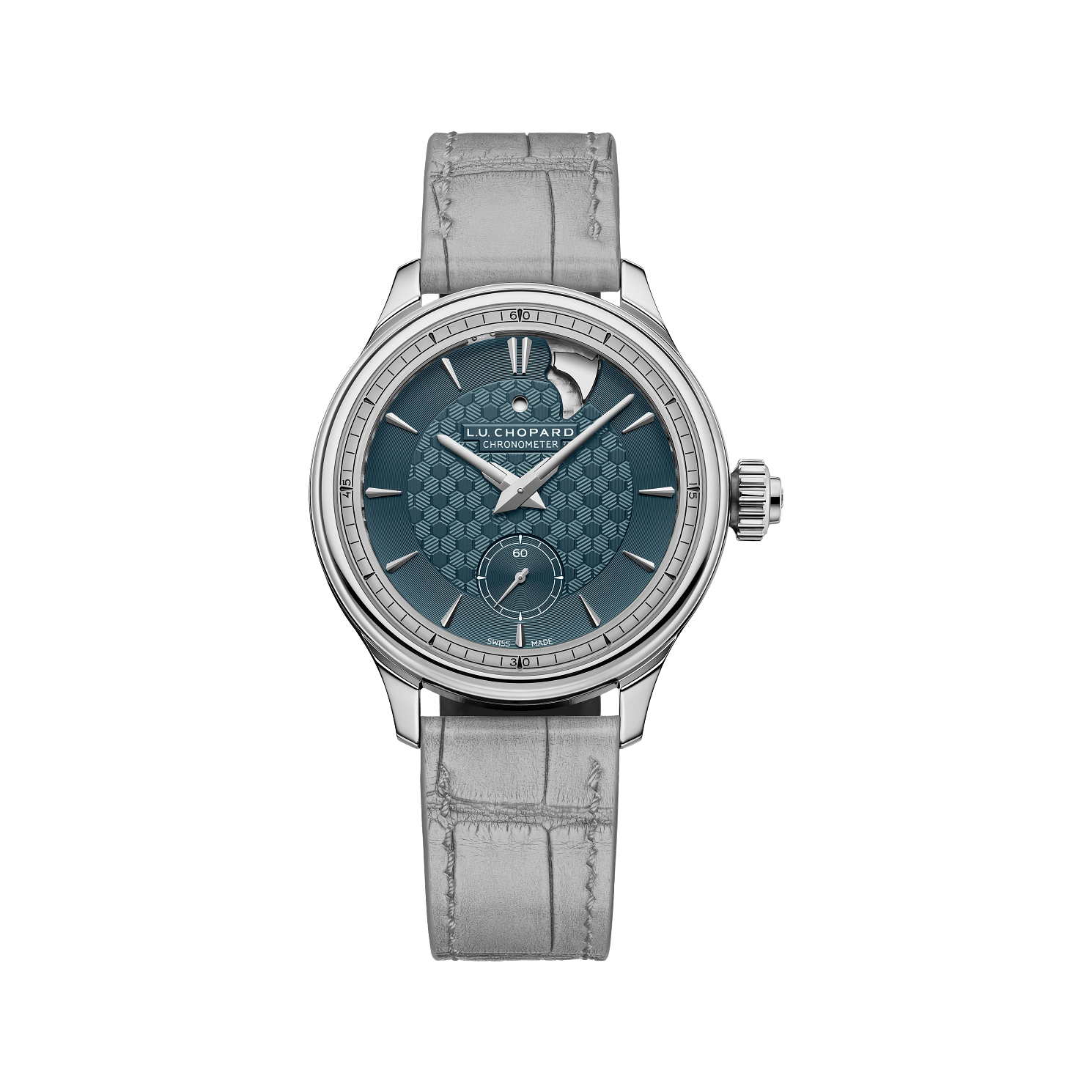 Chopard L.U.C Strike One 40 mm Grey Dial 18K White Gold   Leather Strap 161949-1001 - WATCHXNYC
