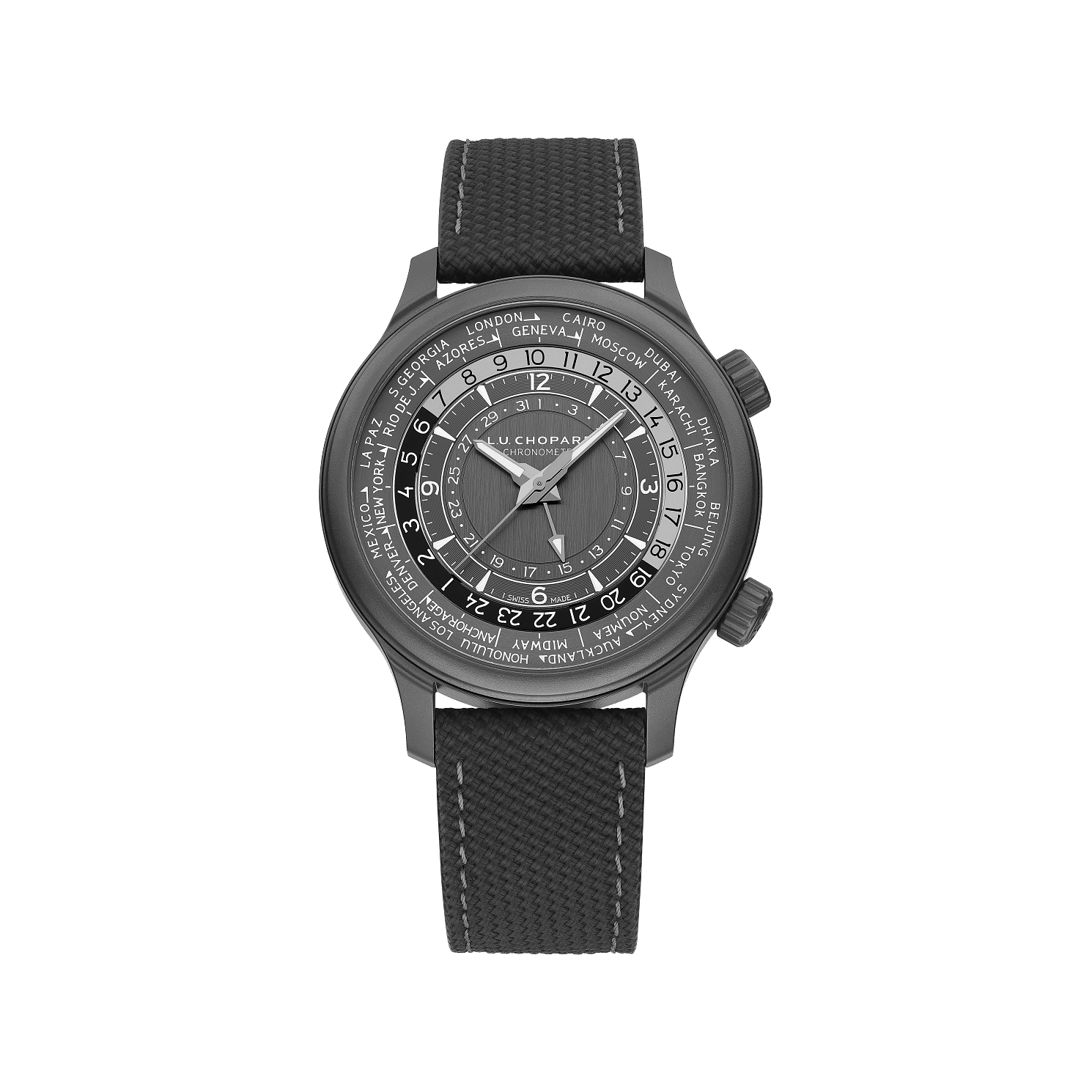 Chopard L.U.C Time Traveler One Black 42 mm Black Dial Titanium Rubber Strap 168574-3008 - WATCHXNYC