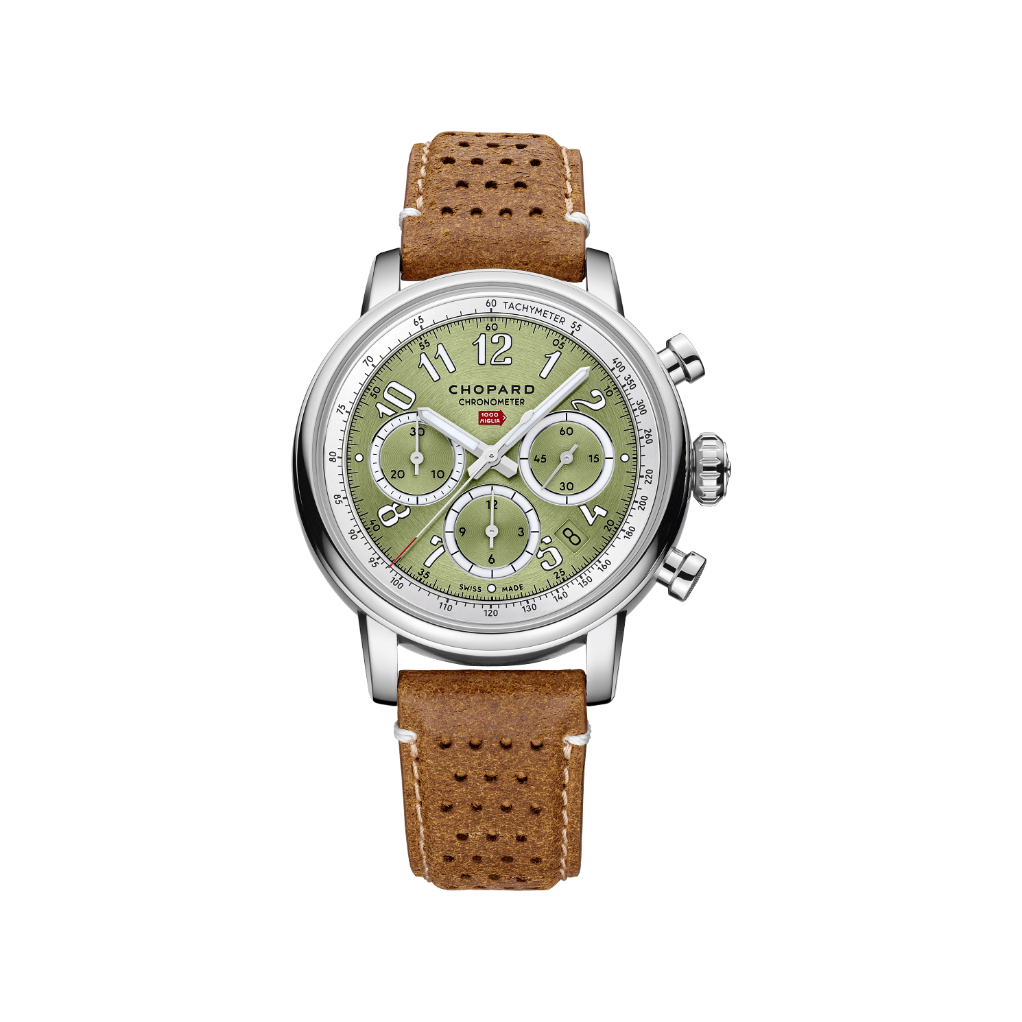 Chopard Mille Miglia Classic Chronograph 40.5 mm Green Dial Stainless Steel   Leather Strap 168619-3004 - WATCHXNYC