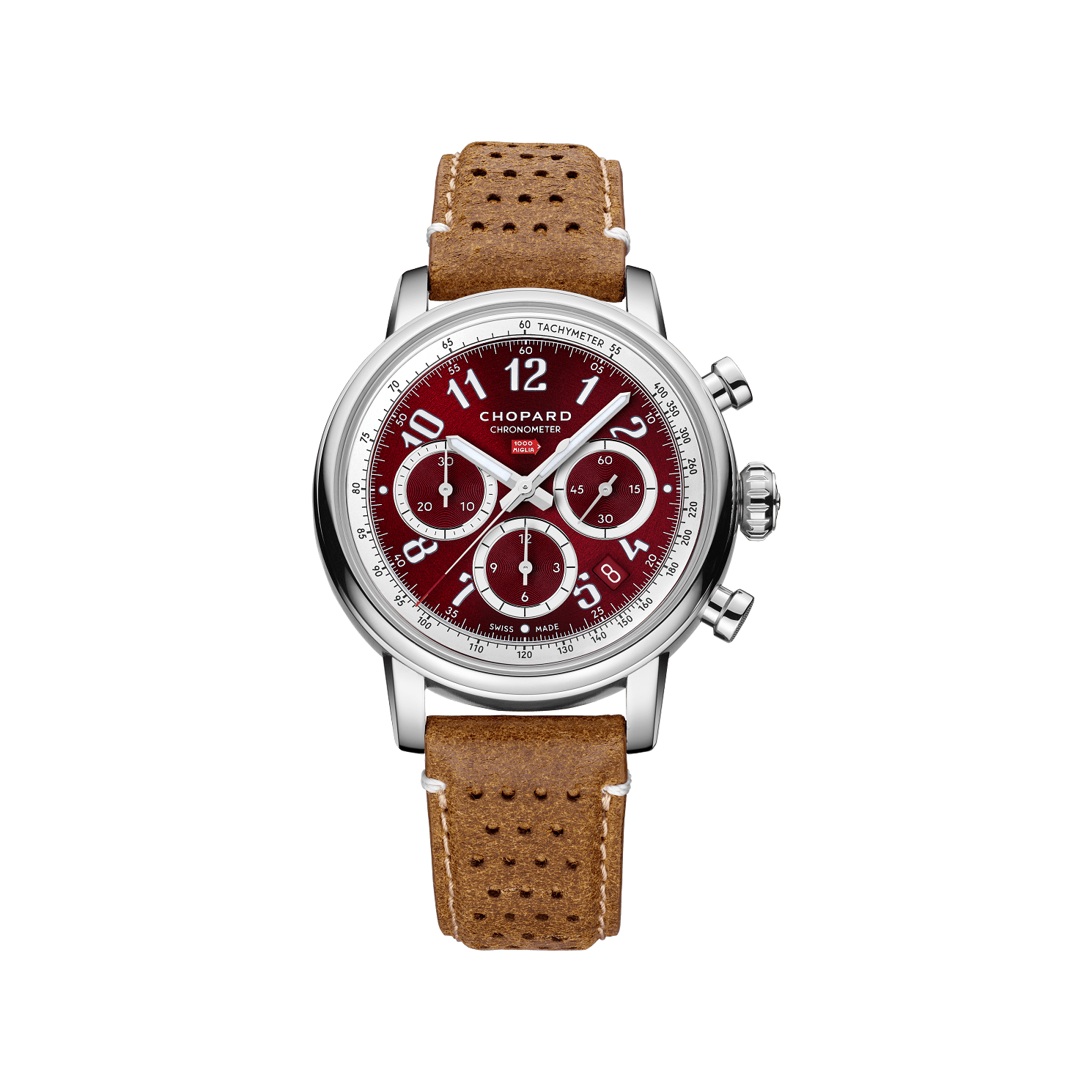 Chopard Mille Miglia Classic Chronograph 40.5 mm Red Dial Stainless Steel   Leather Strap 168619-3003 - WATCHXNYC